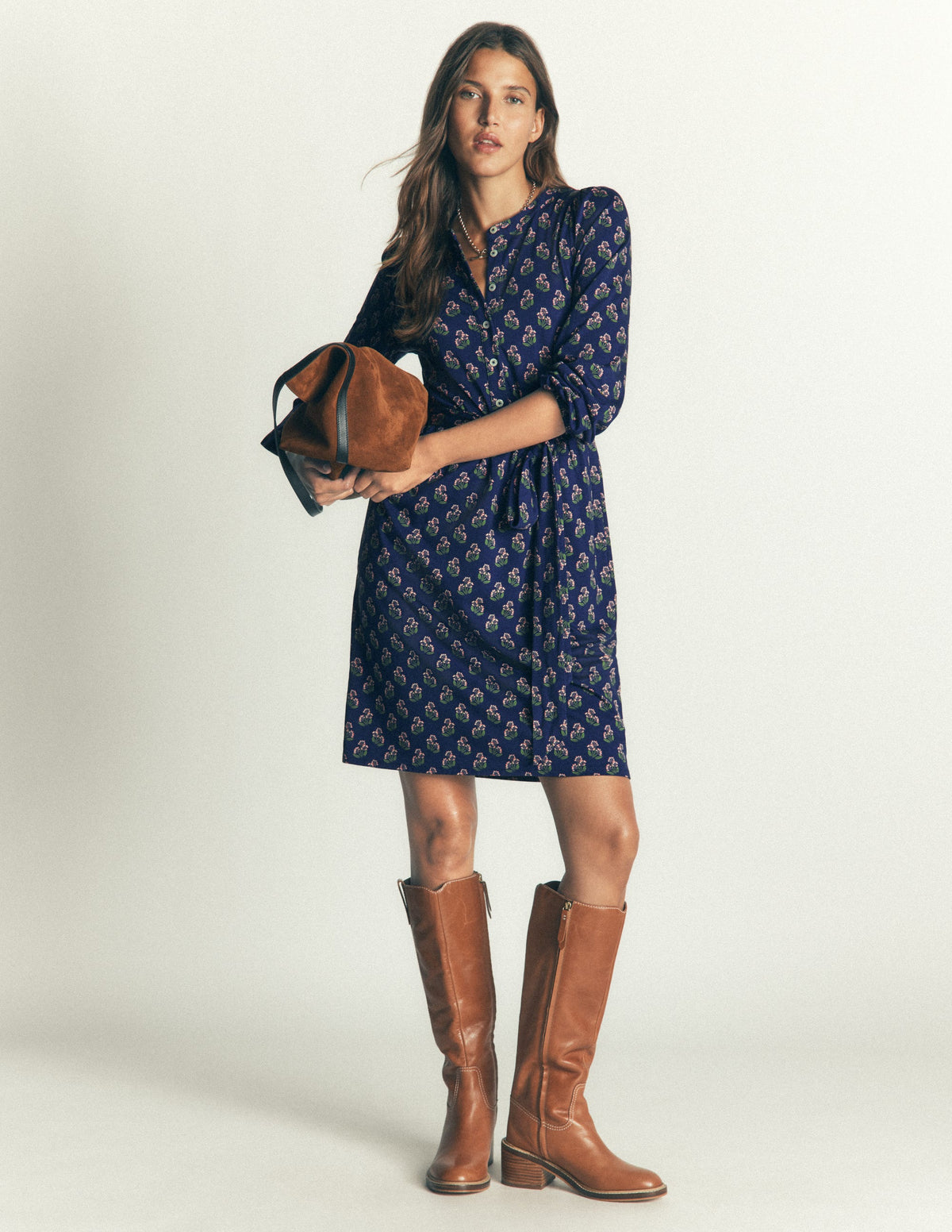 Adele Belted Jersey Dress-College Navy, Ditsy Carnation - Image 5