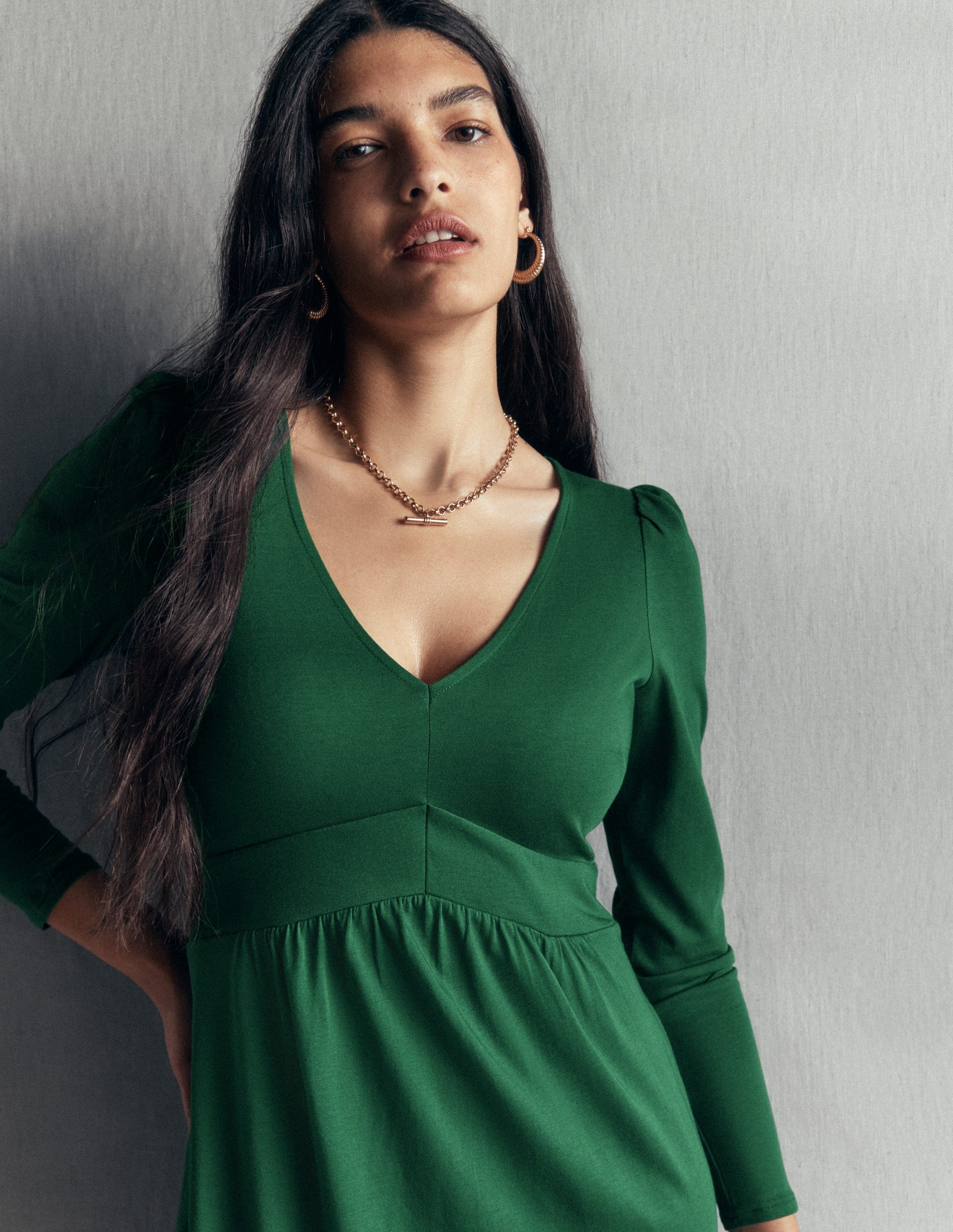 Briony Jersey Short Dress-Hunter Green-2