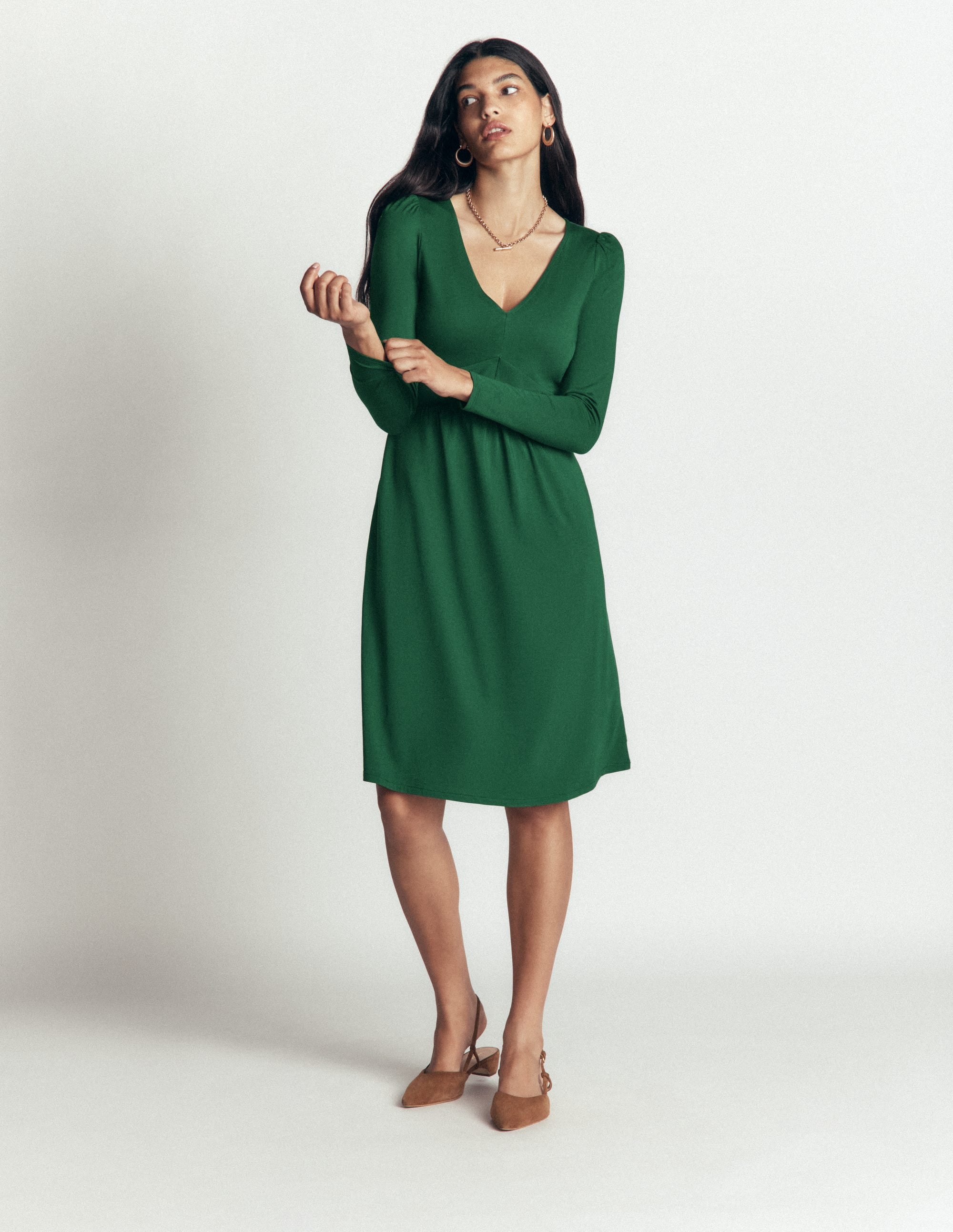 Briony Jersey Short Dress-Hunter Green - Image 4