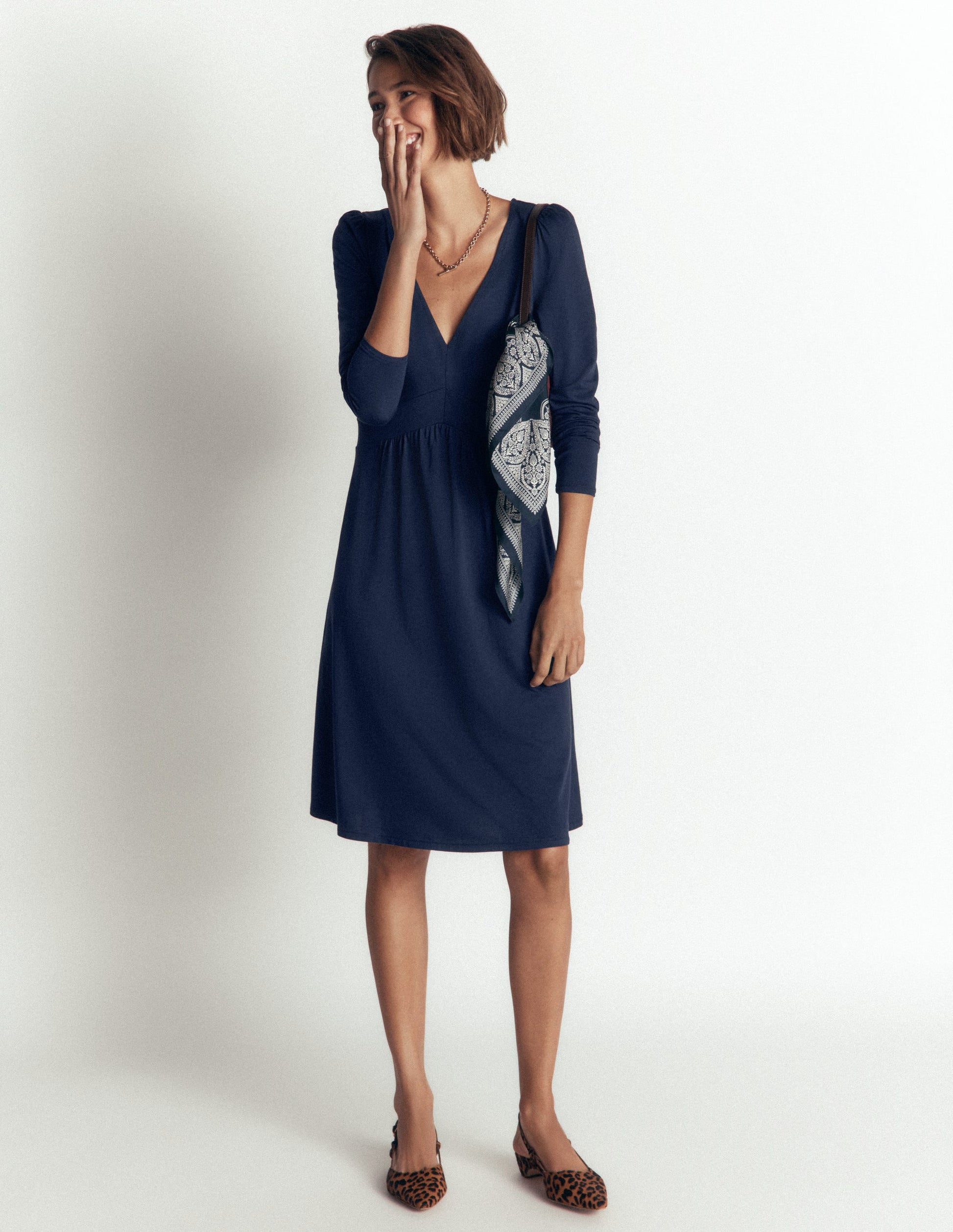 Briony Jersey Short Dress-Navy-2