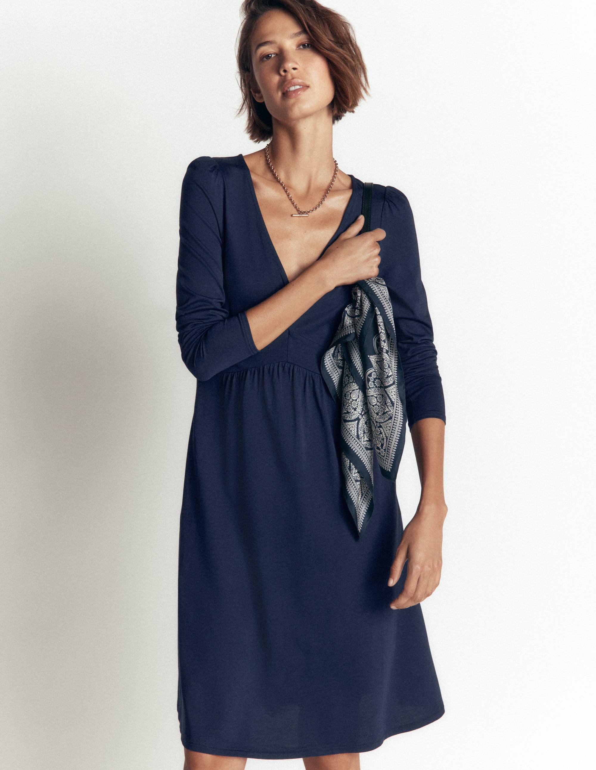 Briony Jersey Short Dress-Navy - Image 3