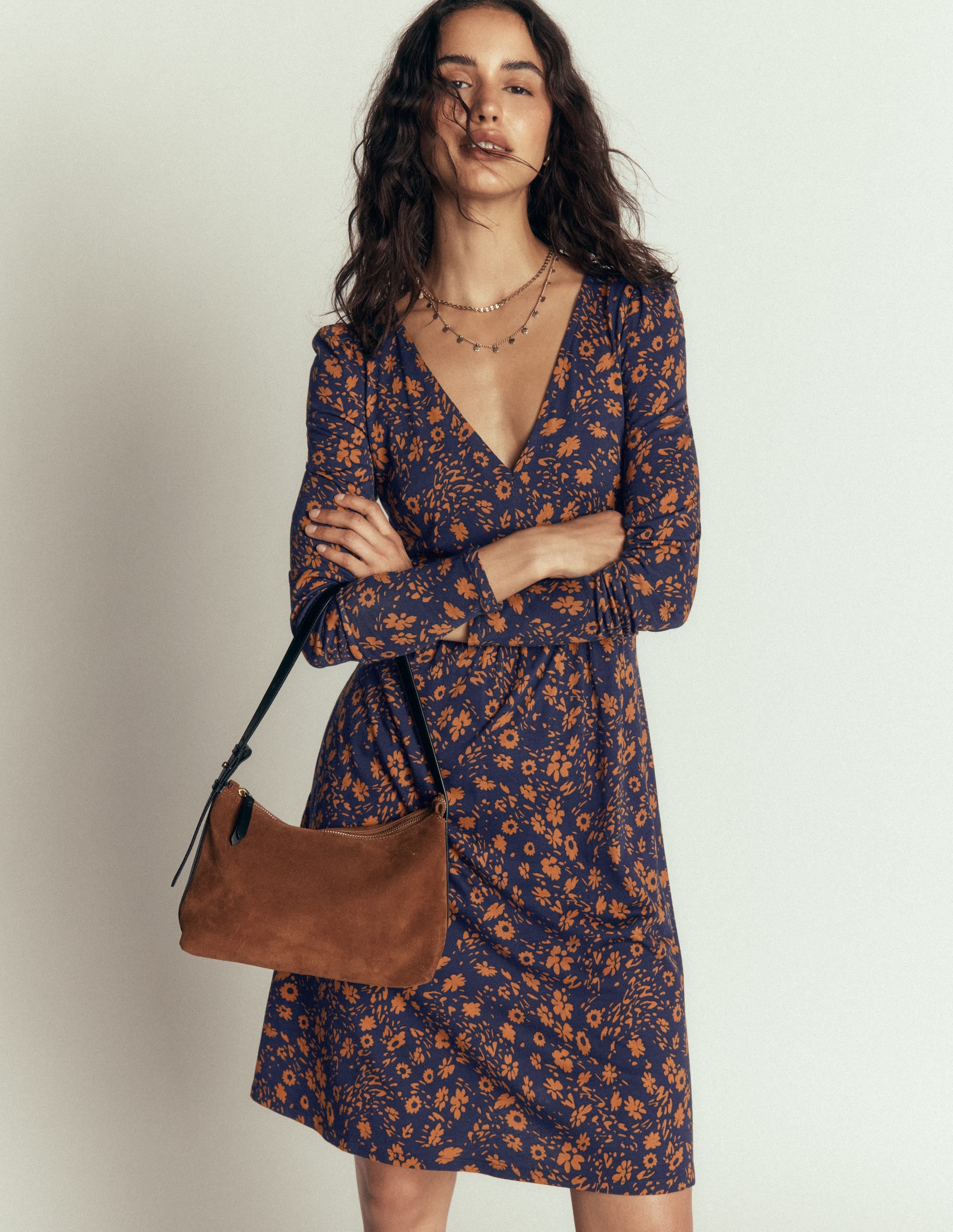 Briony Jersey Short Dress-French Navy, Scattered Flora - Image 4