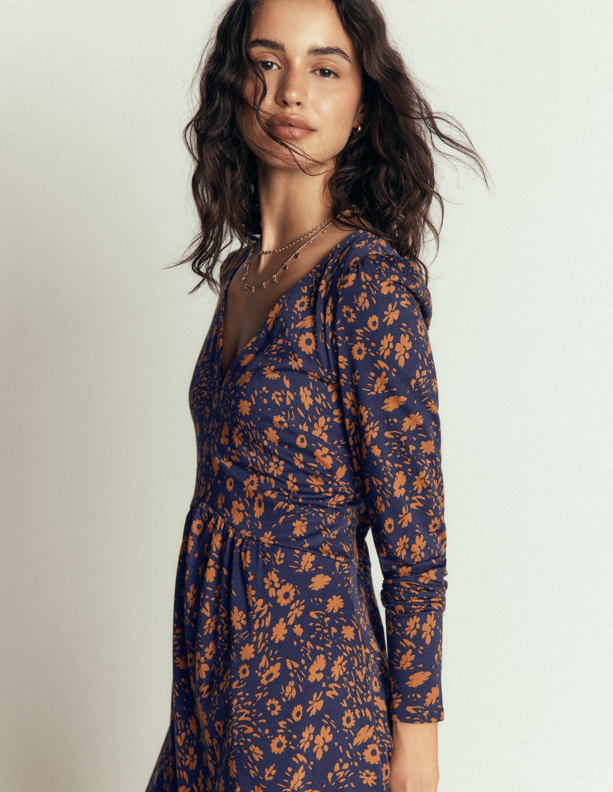 Briony Jersey Short Dress-French Navy, Scattered Flora - Image 5