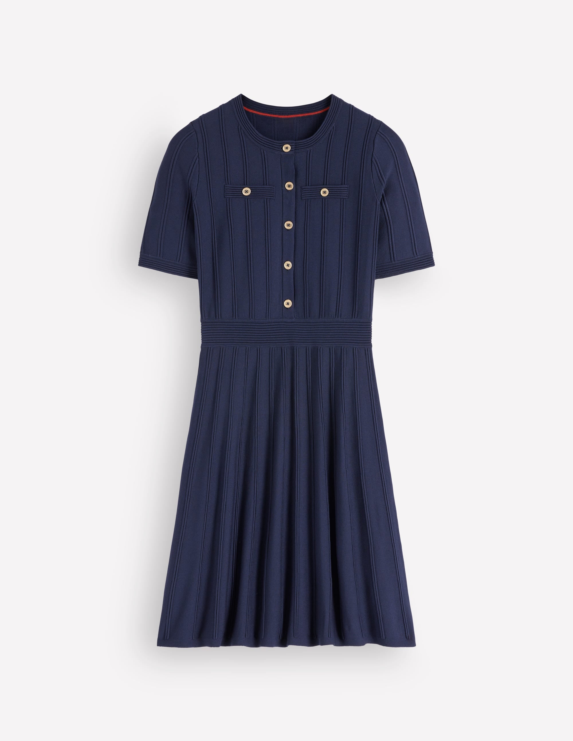 Button Front Stitch Dress-Navy - Image 5