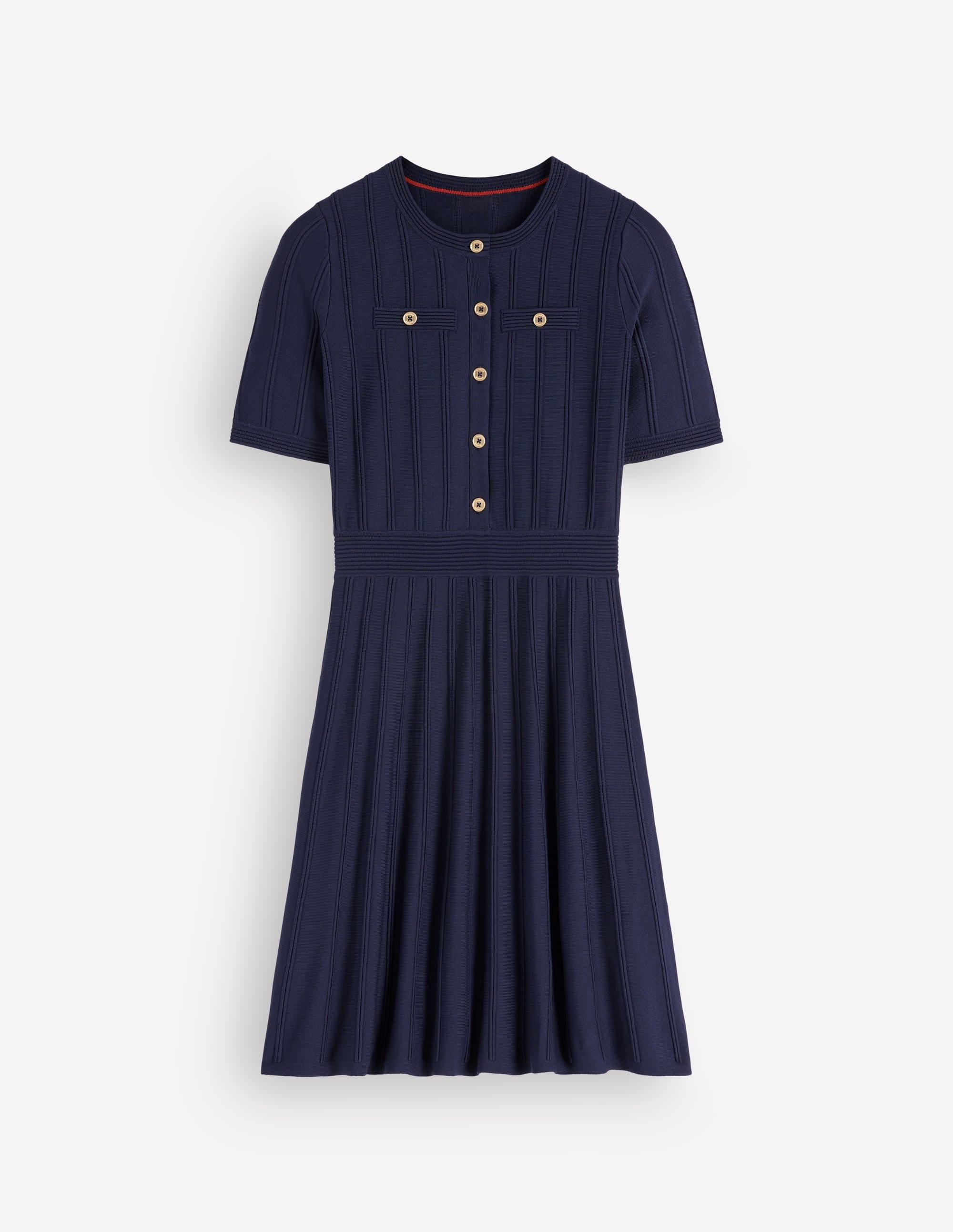 Button Front Stitch Dress-Navy - Image 5