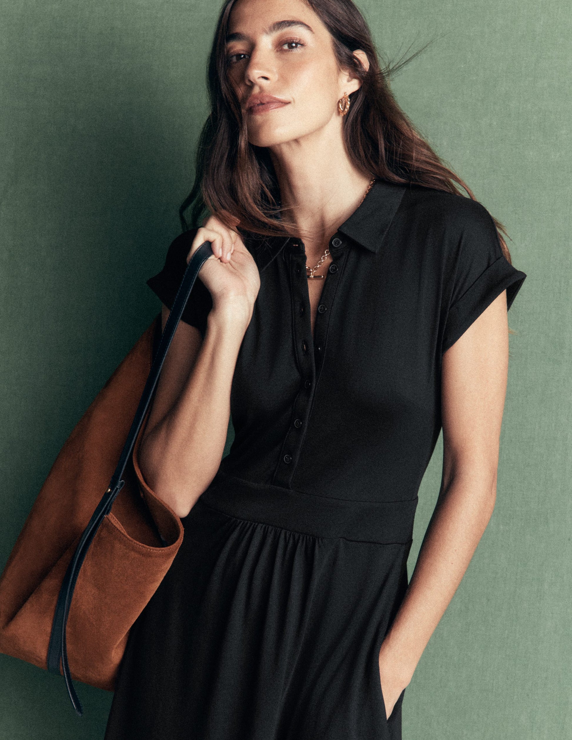 Fae Jersey Shirt Dress-Black-2