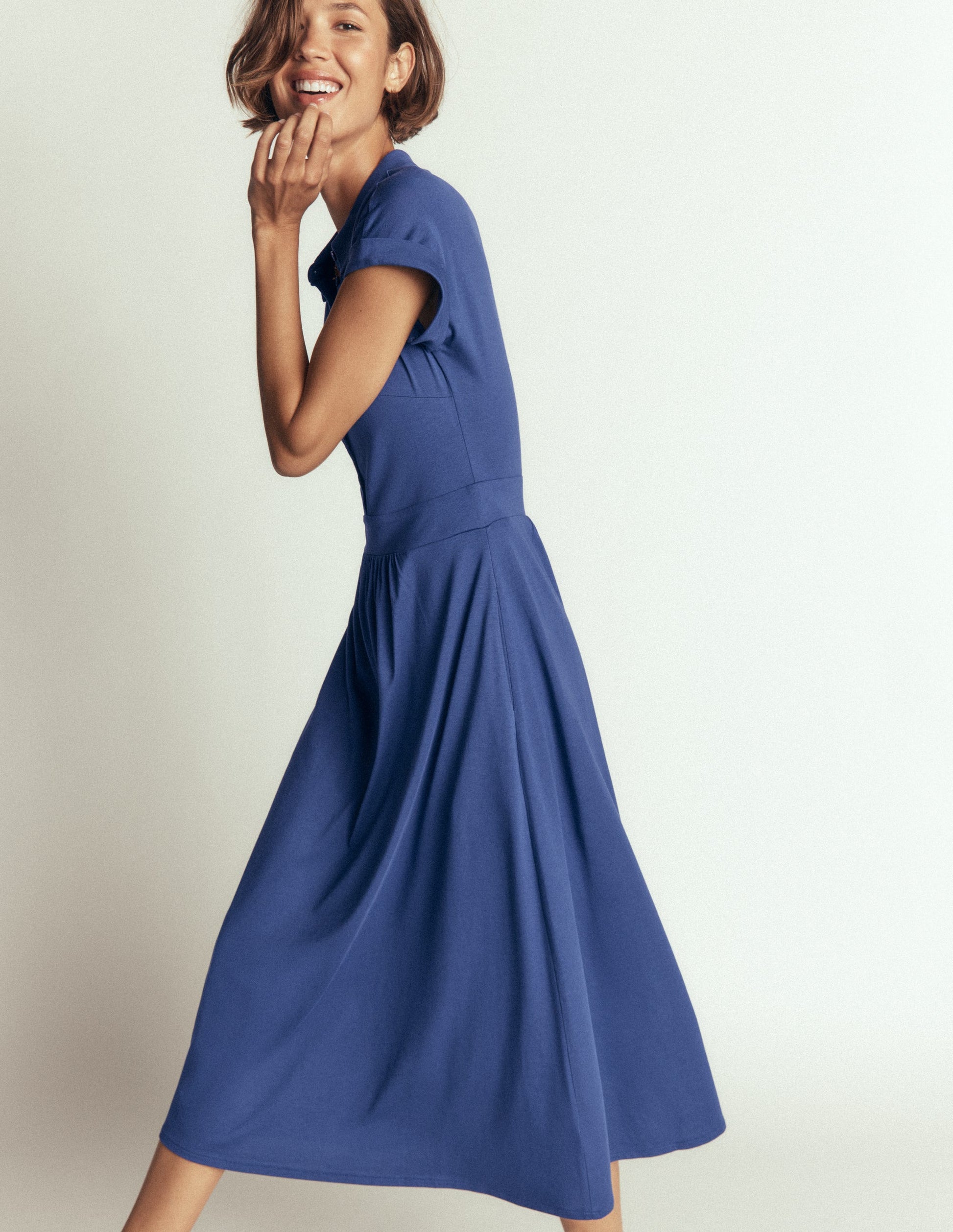 Fae Jersey Shirt Dress-Denim Blue-3
