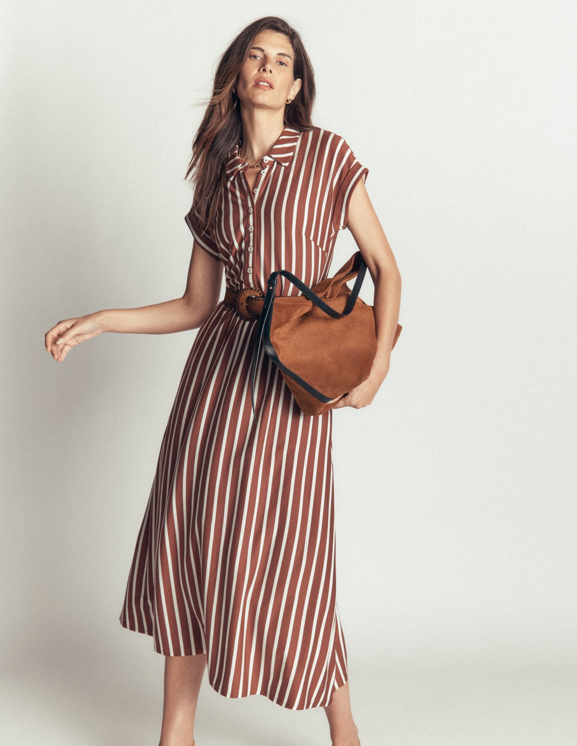 Fae Jersey Shirt Dress-Brown Stripe - Image 2
