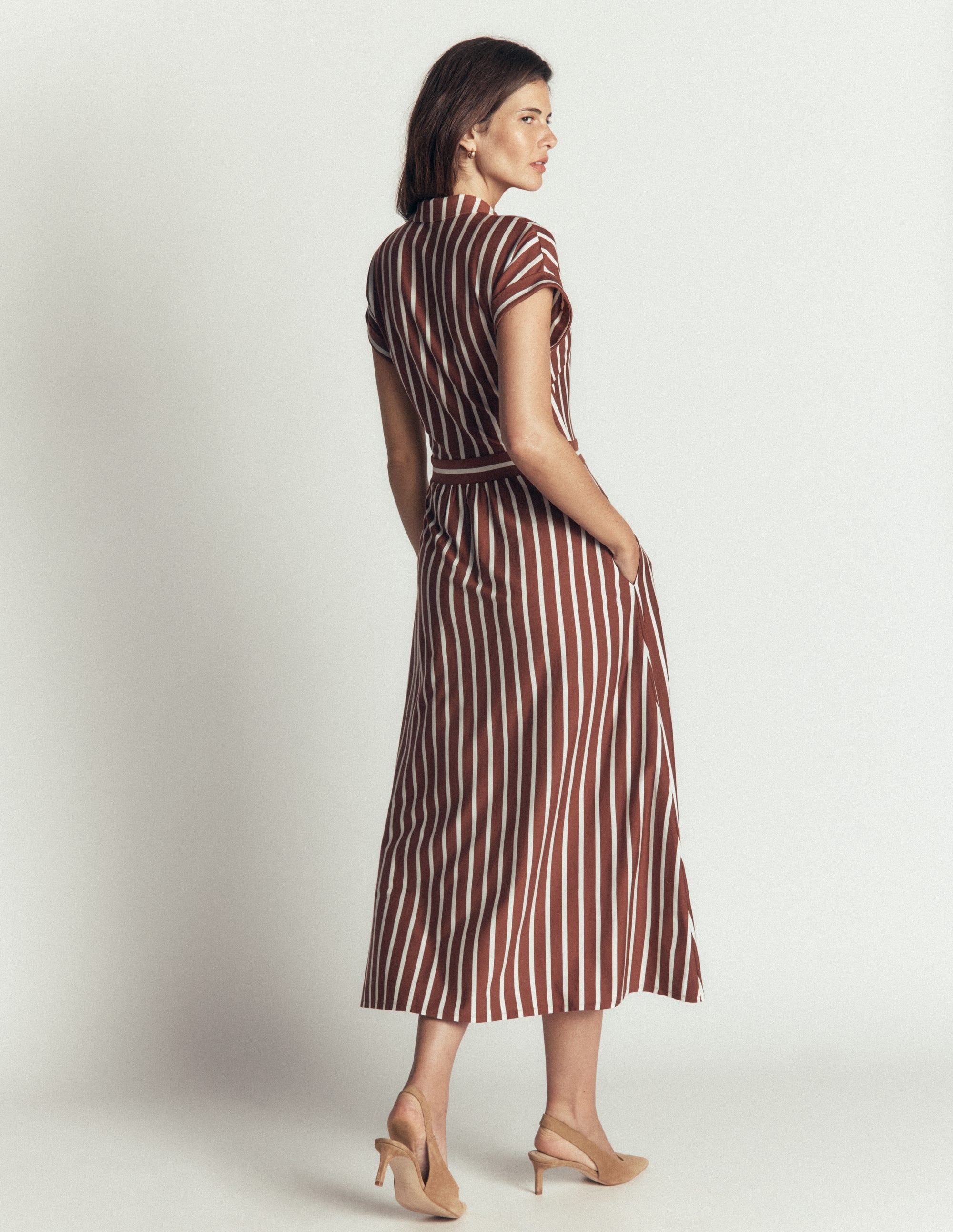 Fae Jersey Shirt Dress-Brown Stripe - Image 3