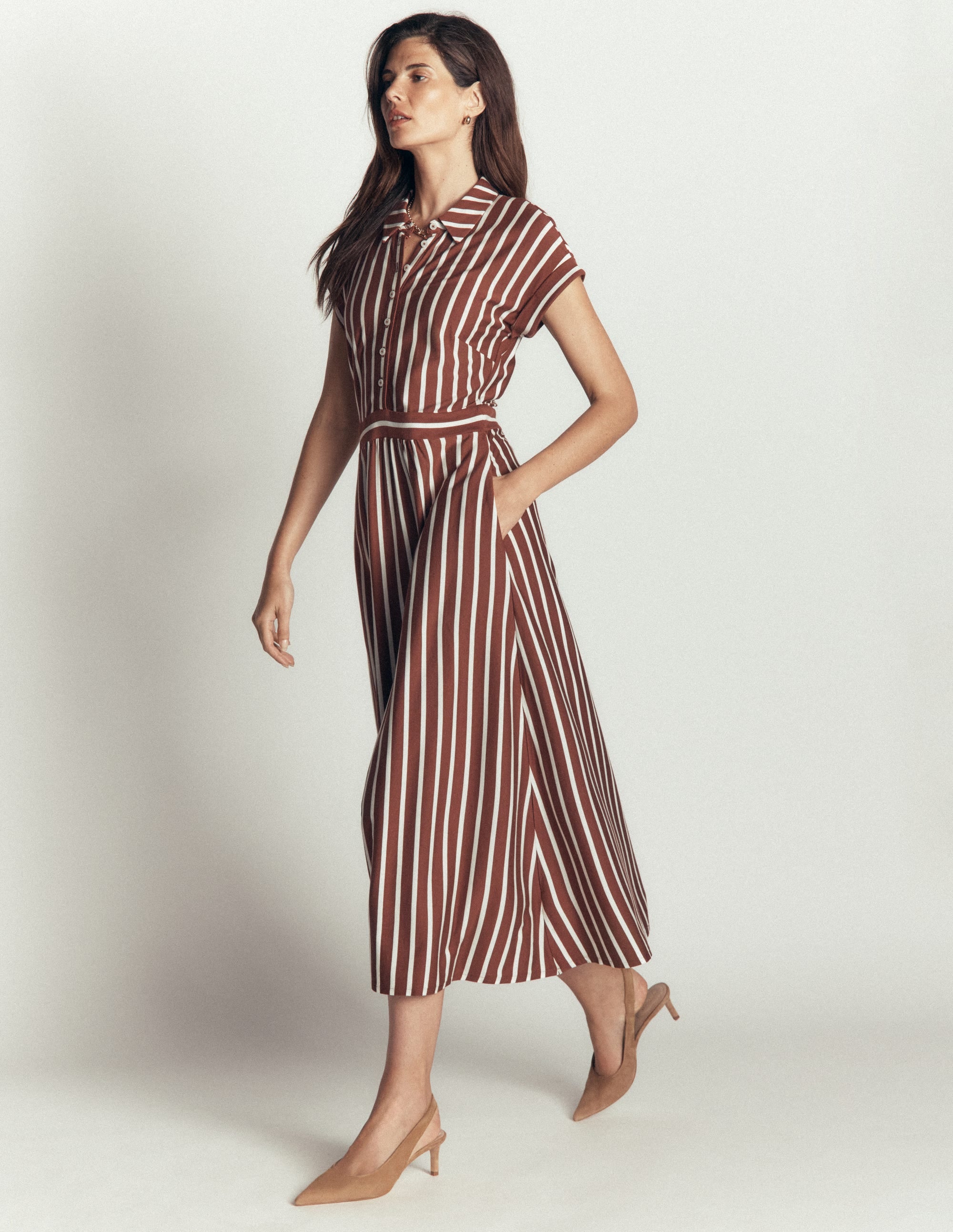 Fae Jersey Shirt Dress-Brown Stripe - Image 5