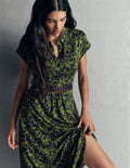 Fae Jersey Shirt Dress-Forest Green, Sprayed Leaf