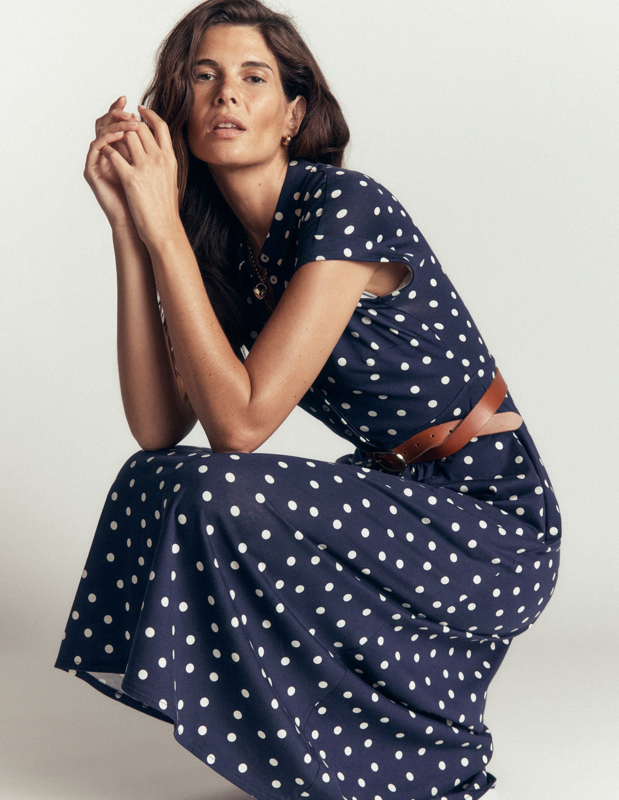 Fae Jersey Shirt Dress-Navy, Painted Dot Spaced - Image 3