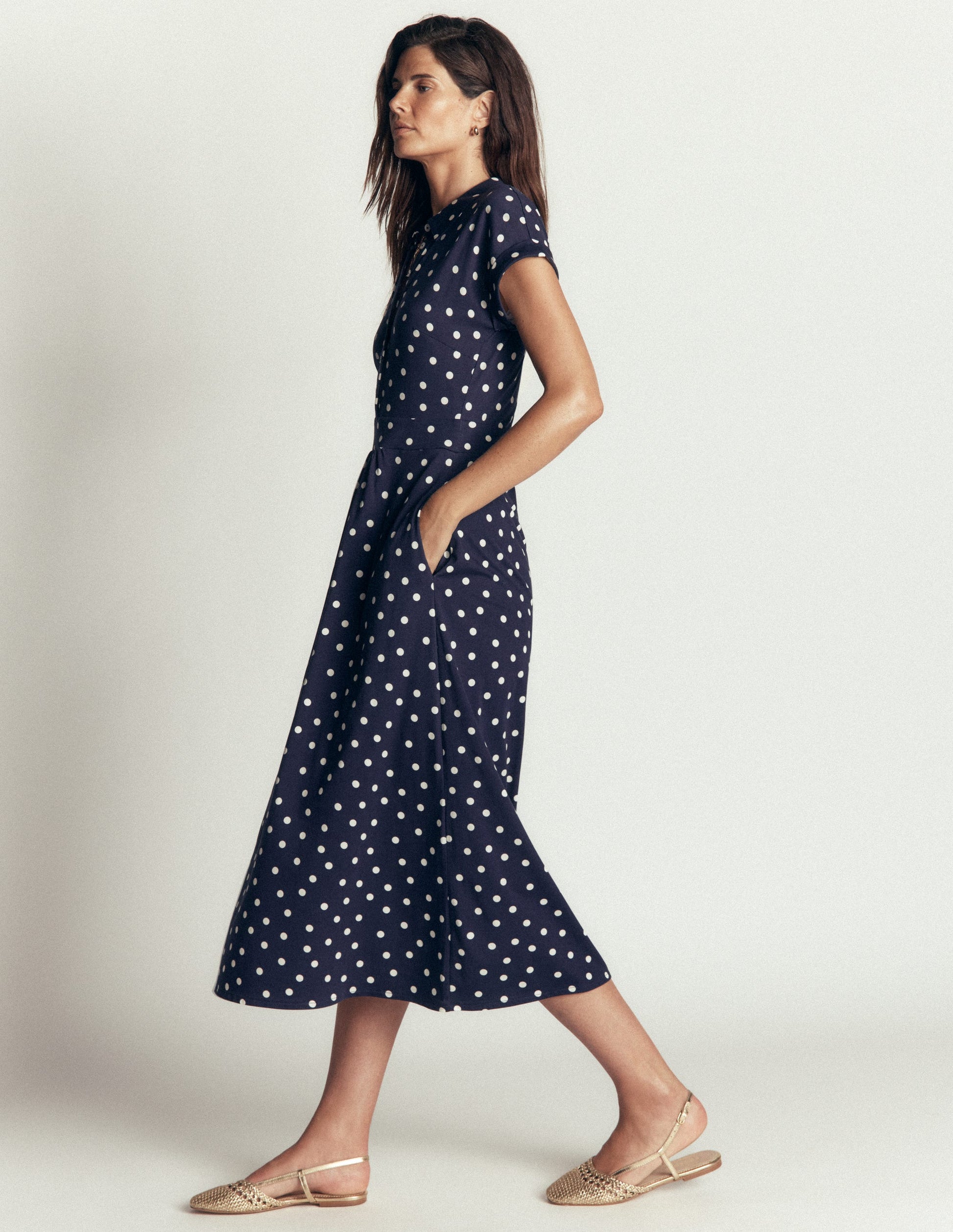 Fae Jersey Shirt Dress-Navy, Painted Dot Spaced-4