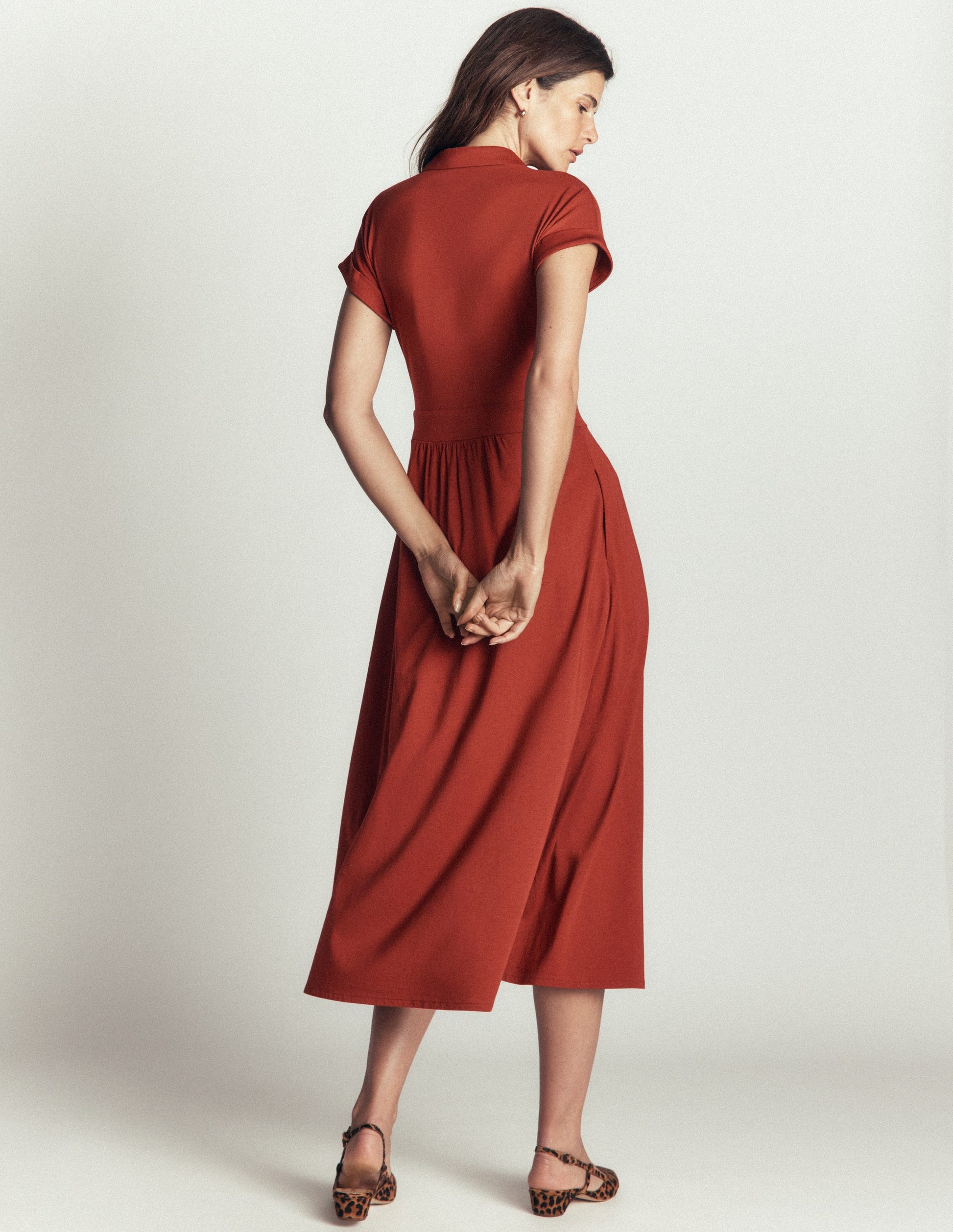Fae Jersey Shirt Dress-Burnt Orange-3