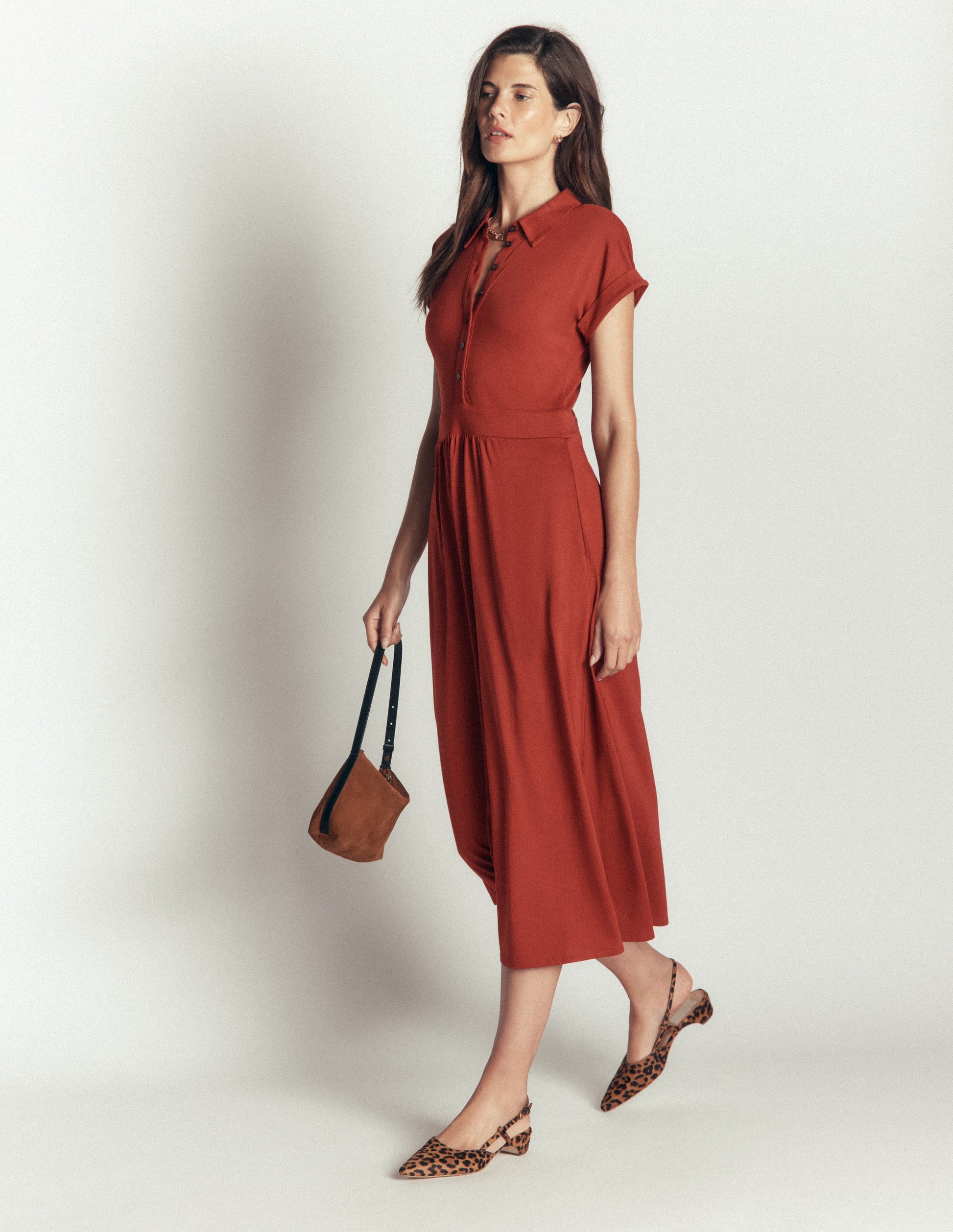 Fae Jersey Shirt Dress-Burnt Orange-4