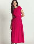 Topstitch Ponte Midi Dress-Pomegranate