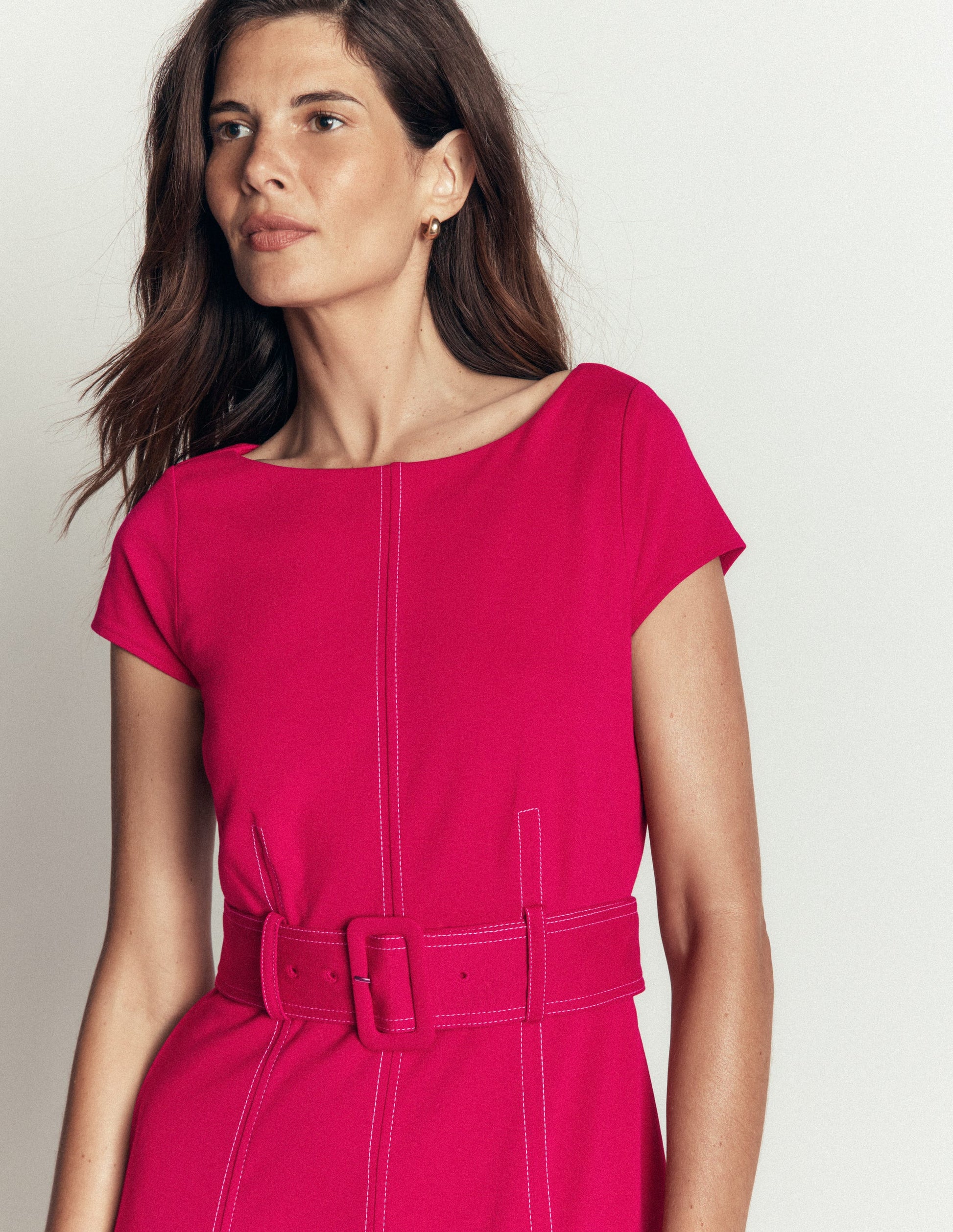 Topstitch Ponte Midi Dress-Pomegranate-2