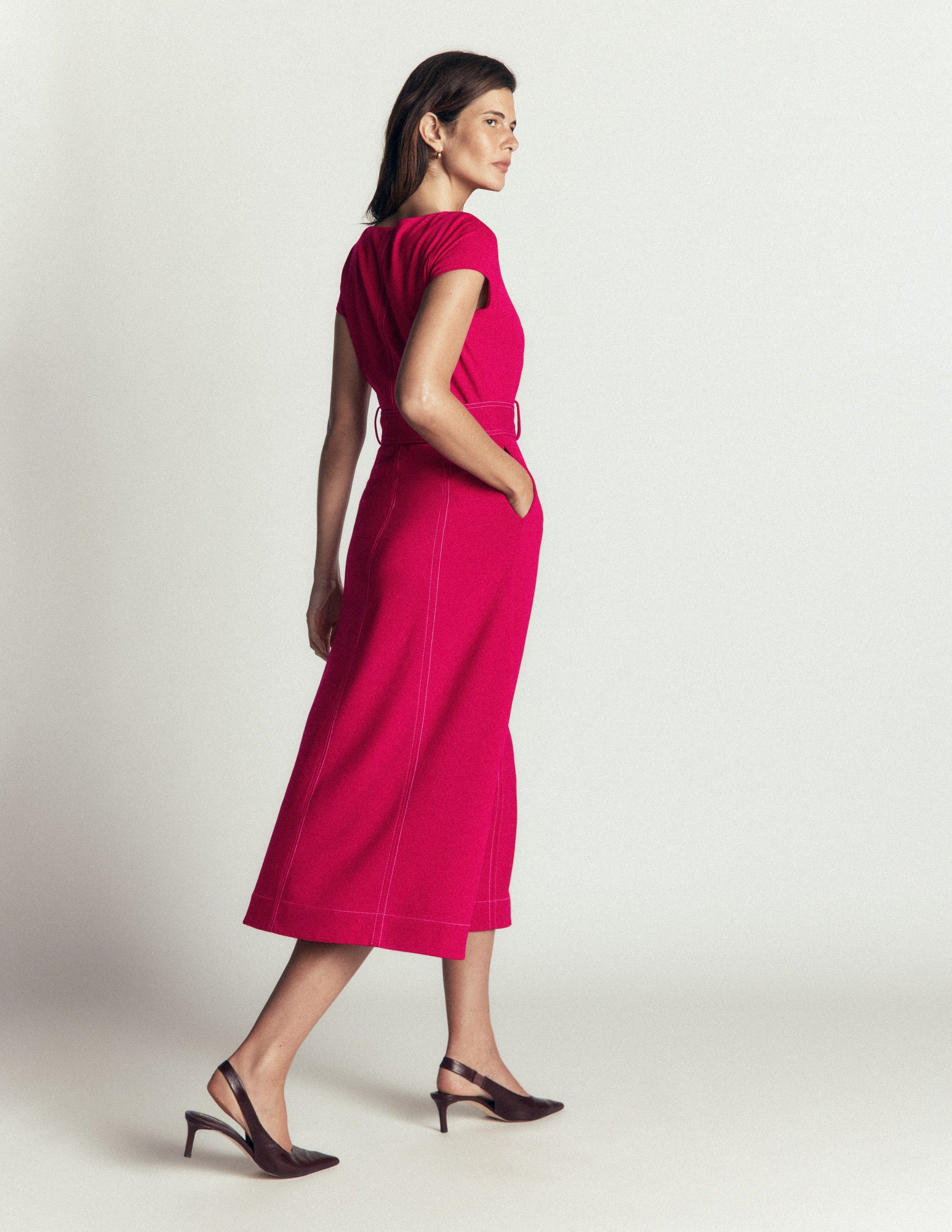 Topstitch Ponte Midi Dress-Pomegranate-3