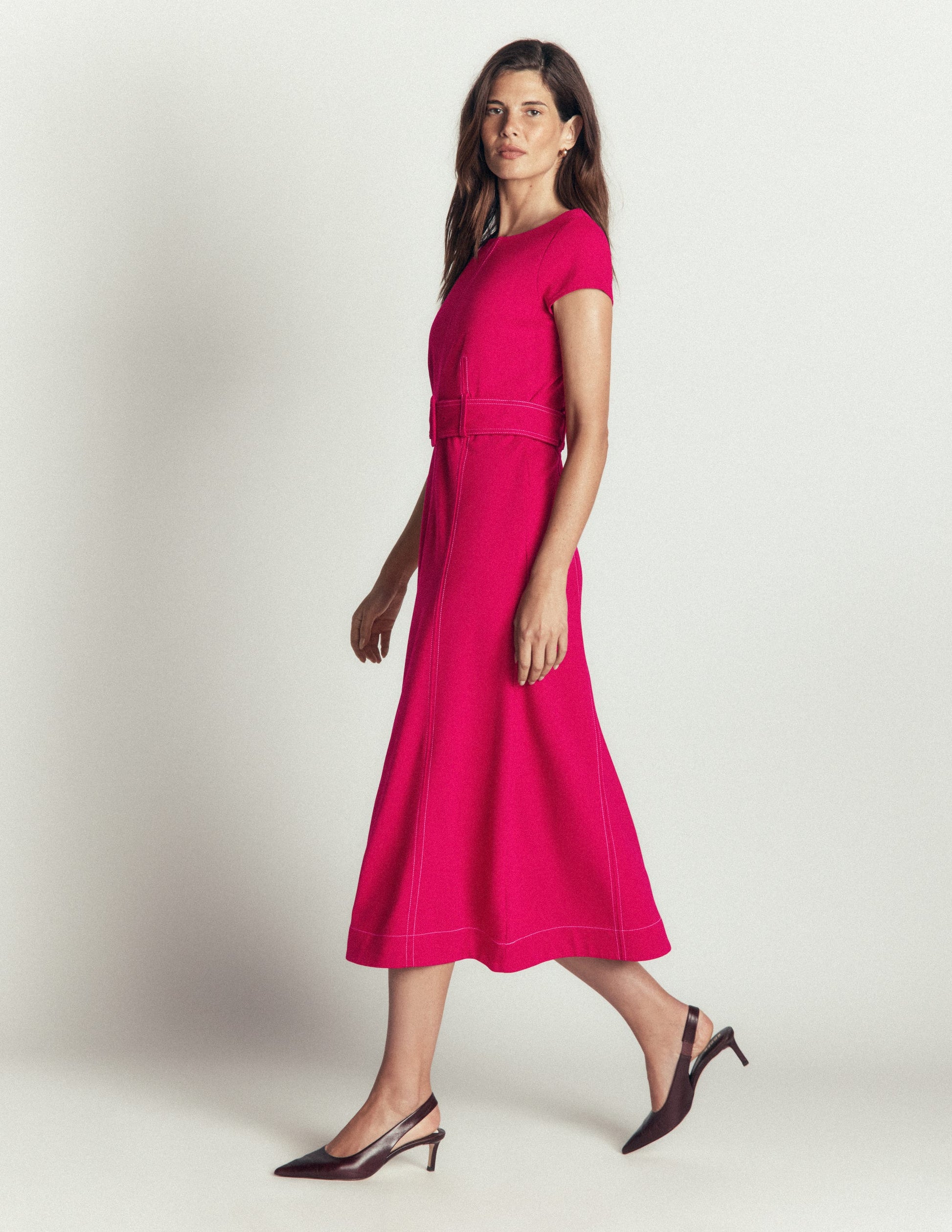 Topstitch Ponte Midi Dress-Pomegranate-4
