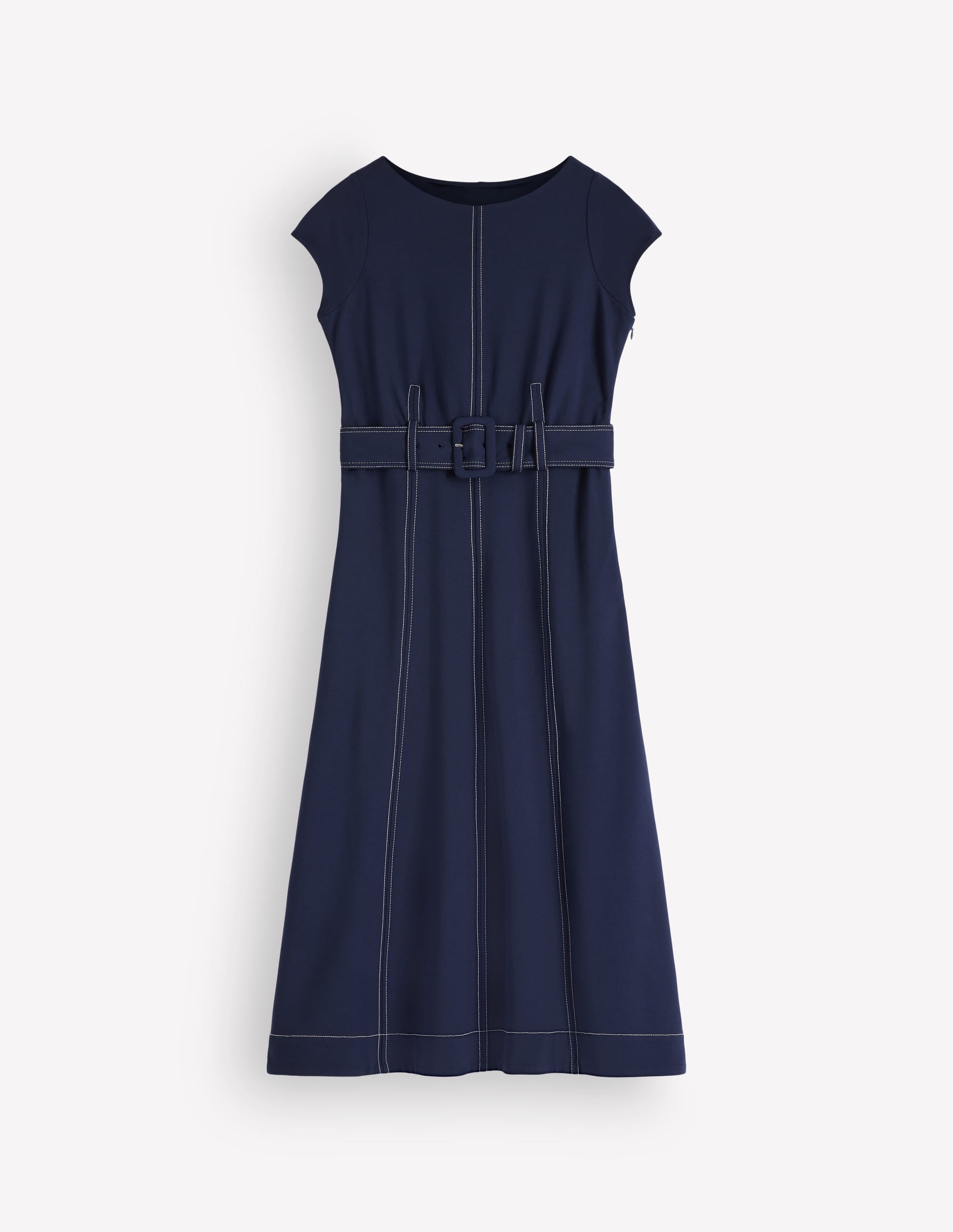 Topstitch Ponte Midi Dress-Navy - Image 6