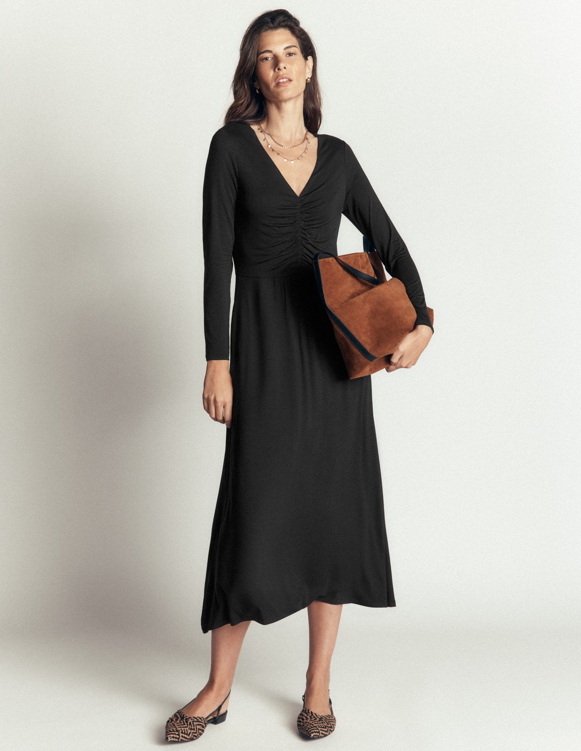 Jasmine Ruched Jersey Dress-Black-4
