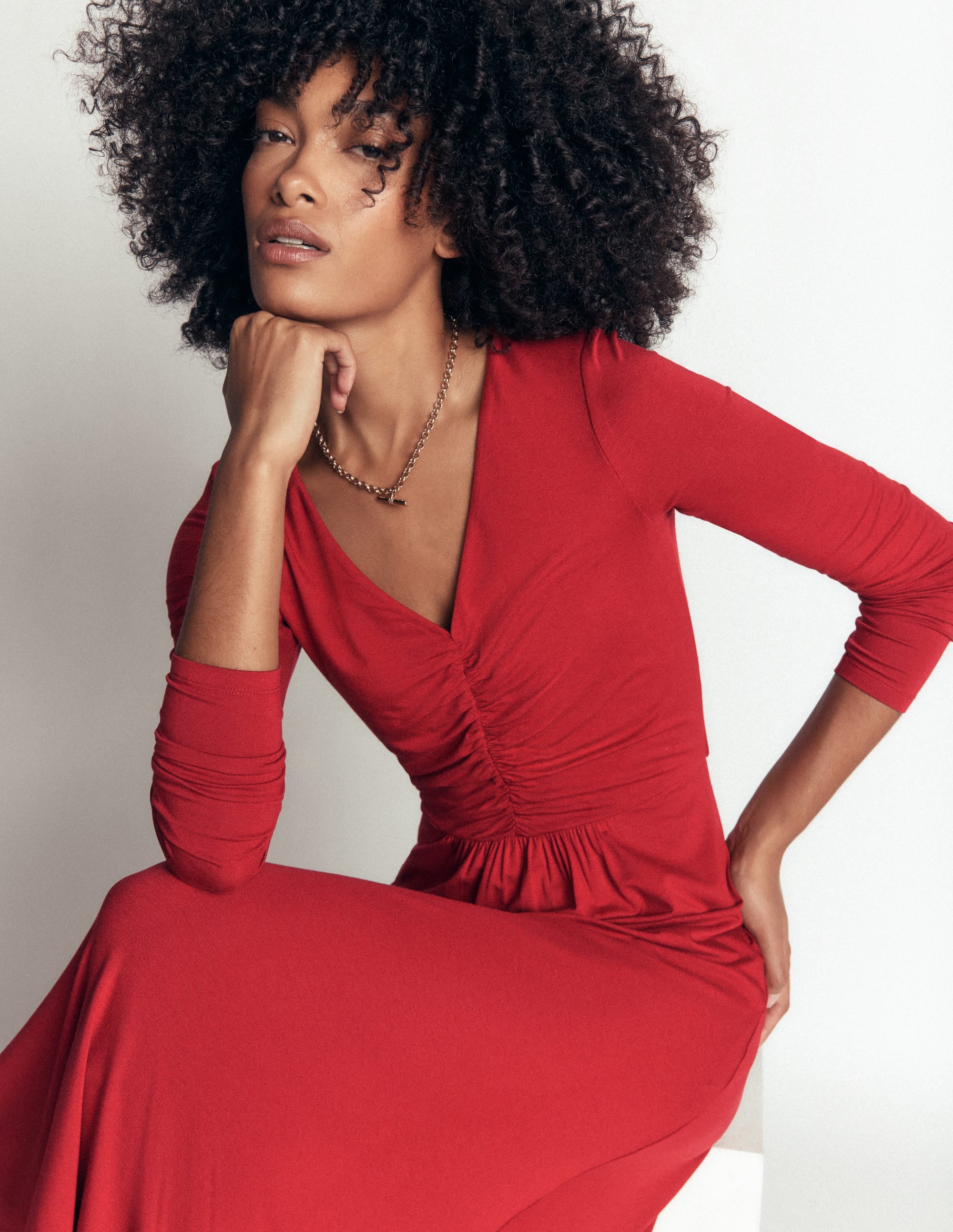 Jasmine Ruched Jersey Dress-Crimson Red - Image 1