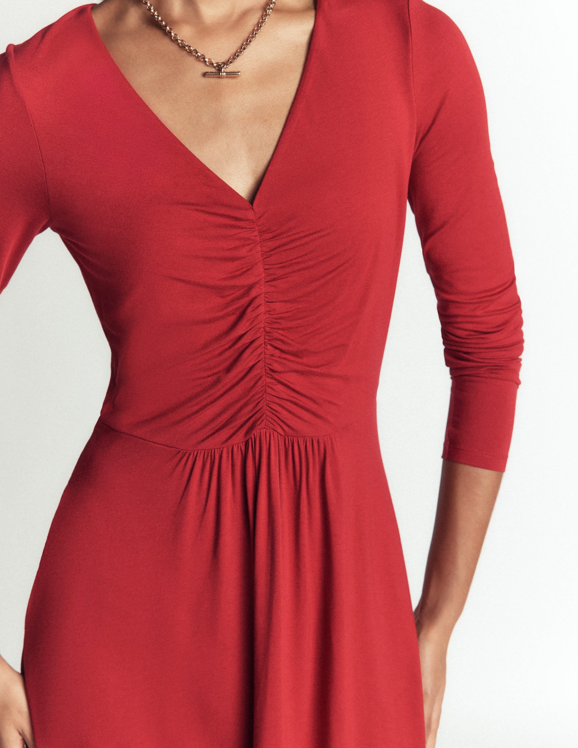 Jasmine Ruched Jersey Dress-Crimson Red - Image 2