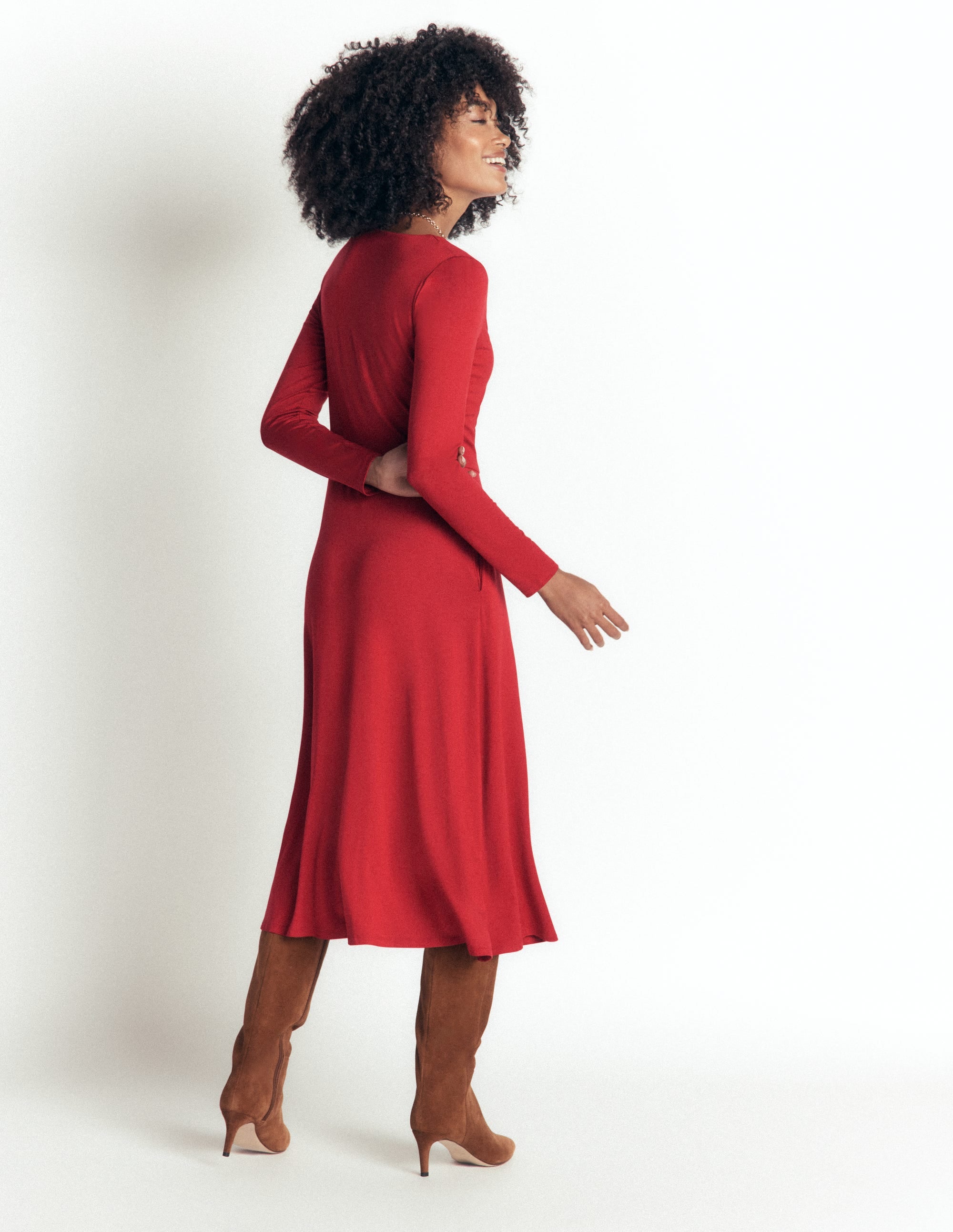 Jasmine Ruched Jersey Dress-Crimson Red - Image 3