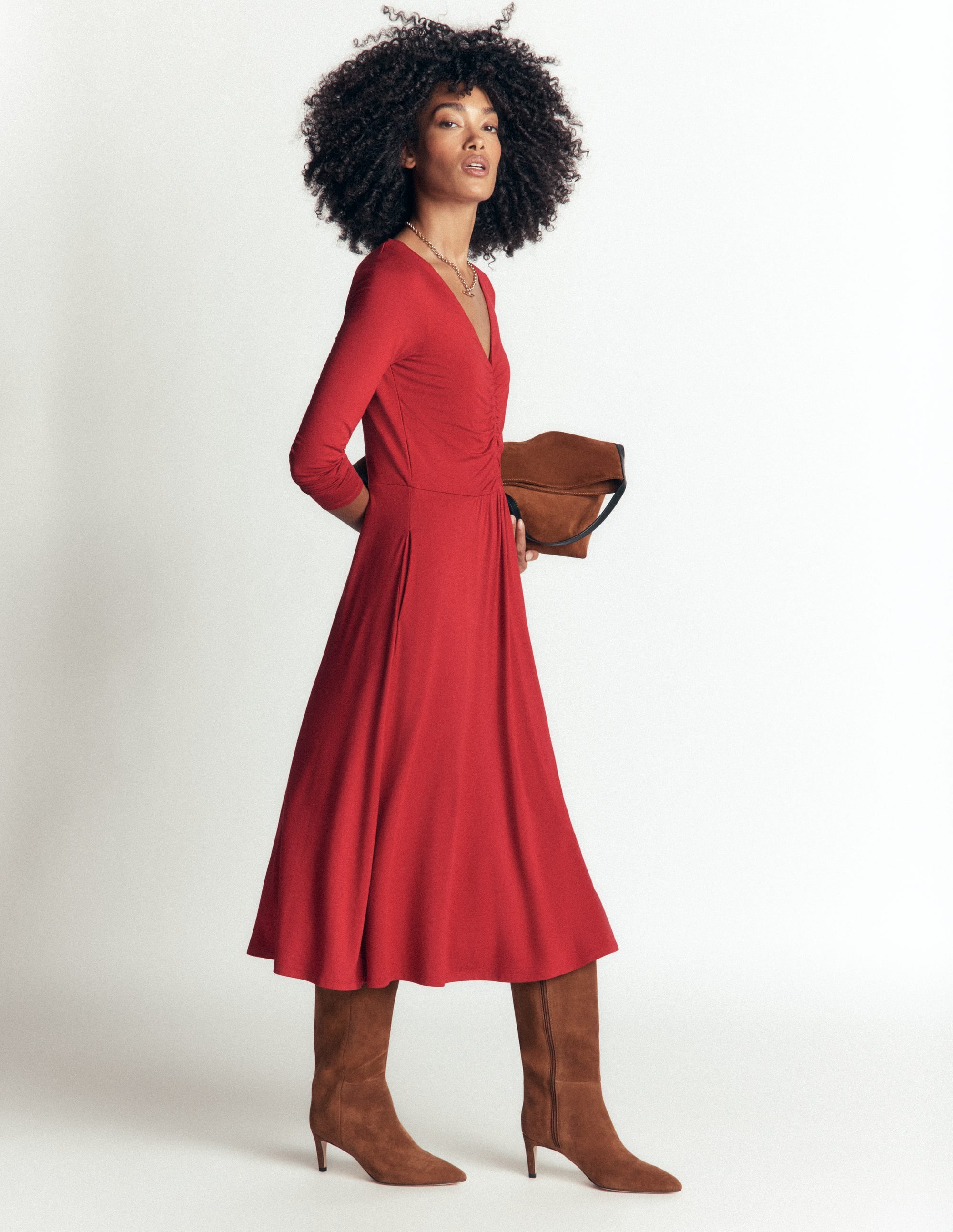 Jasmine Ruched Jersey Dress-Crimson Red - Image 4