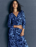 Jasmine Ruched Jersey Dress-Forget Me Not, Bouquet Breeze
