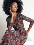 Jasmine Ruched Jersey Dress-Roasted Brown, Enchanted Peony
