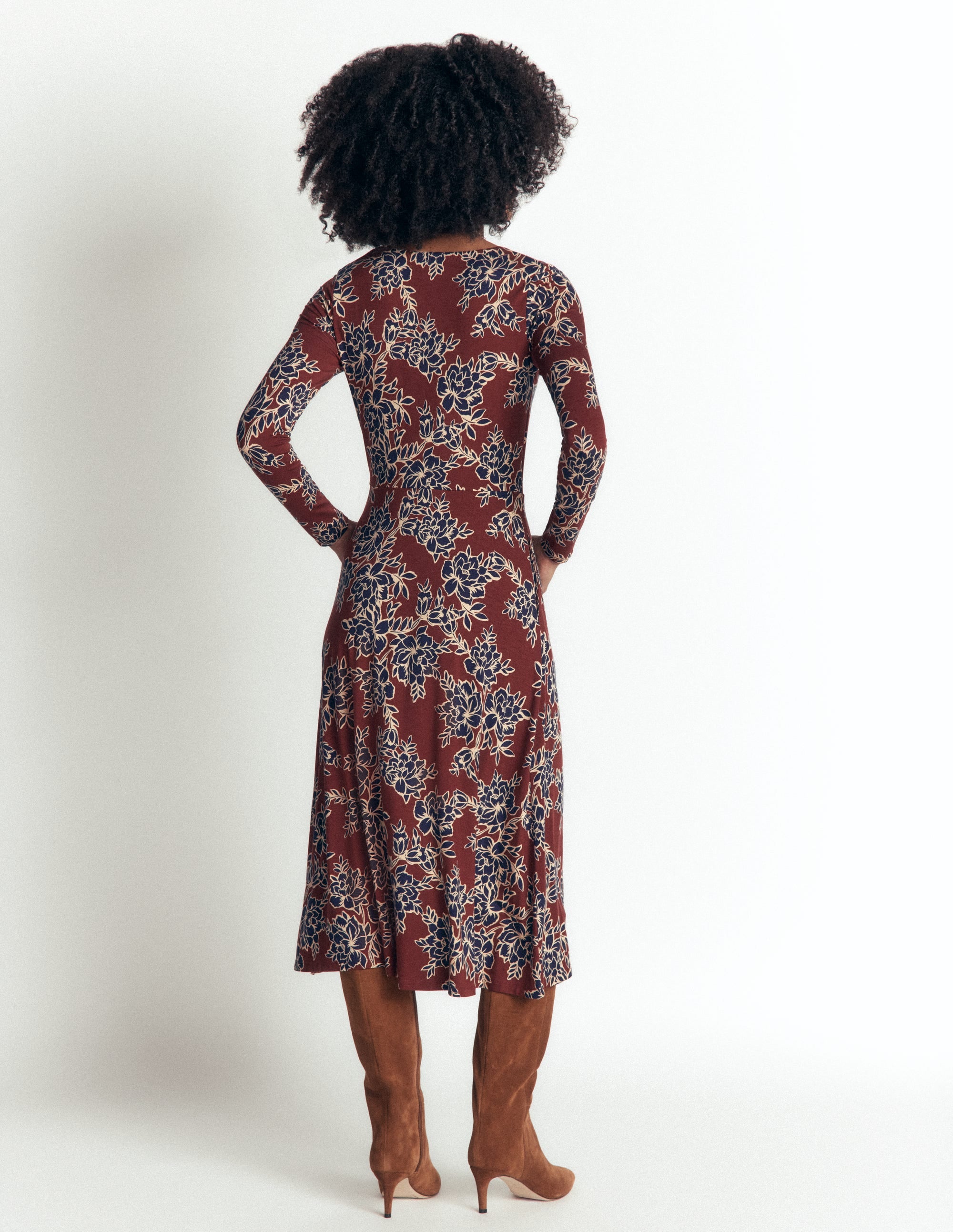 Jasmine Ruched Jersey Dress-Roasted Brown, Enchanted Peony - Image 3
