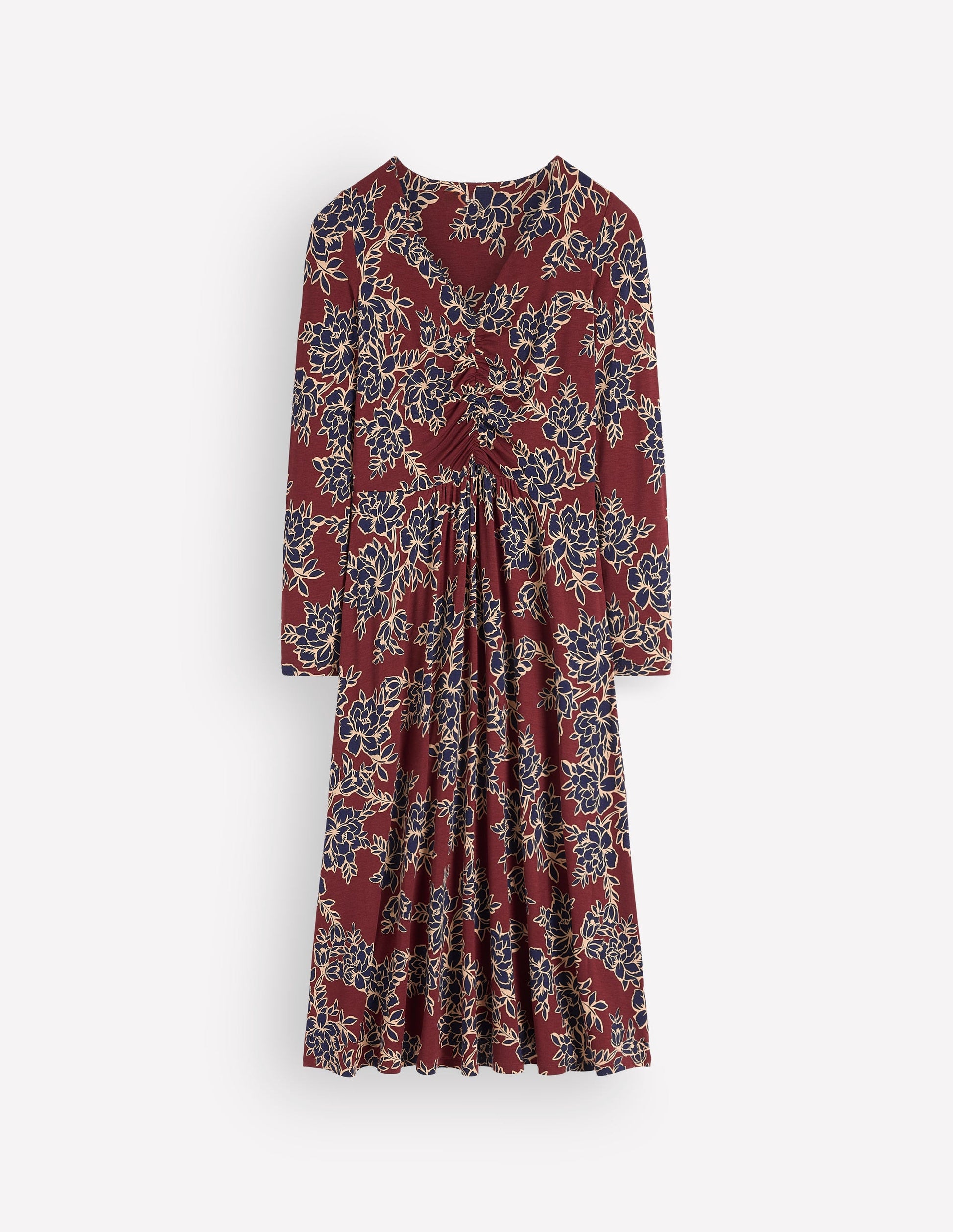 Jasmine Ruched Jersey Dress-Roasted Brown, Enchanted Peony-7