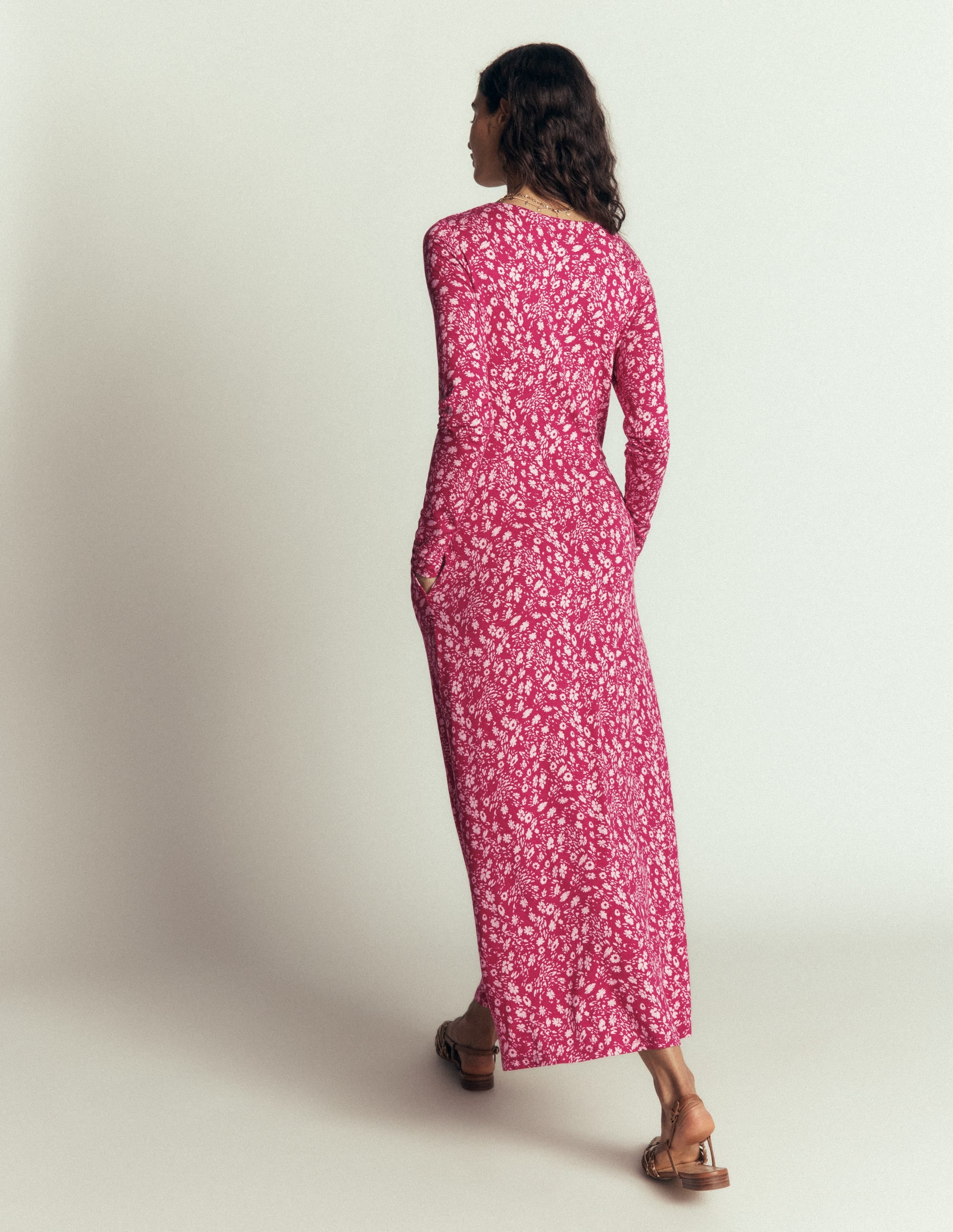 Jasmine Ruched Jersey Dress-Sweet Cherry, Scattered Flora - Image 3