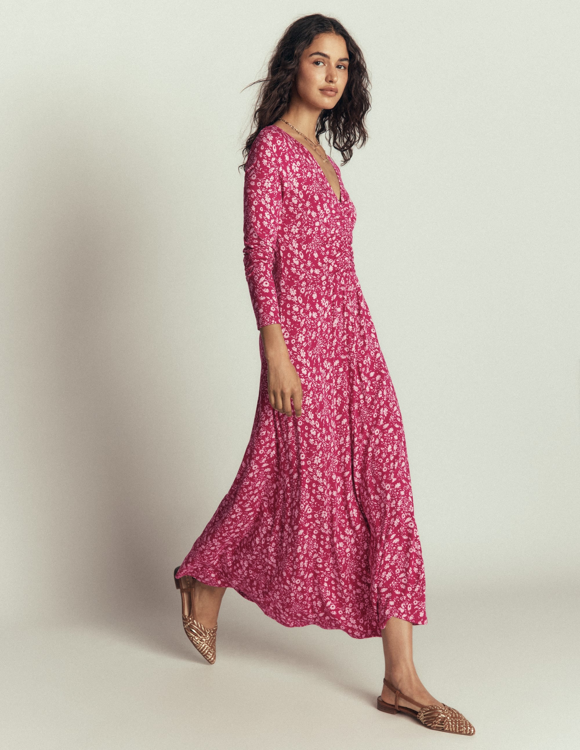 Jasmine Ruched Jersey Dress-Sweet Cherry, Scattered Flora - Image 5