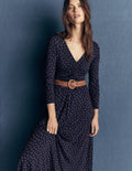 Jasmine Ruched Jersey Dress-French Navy, Painted Dot Space