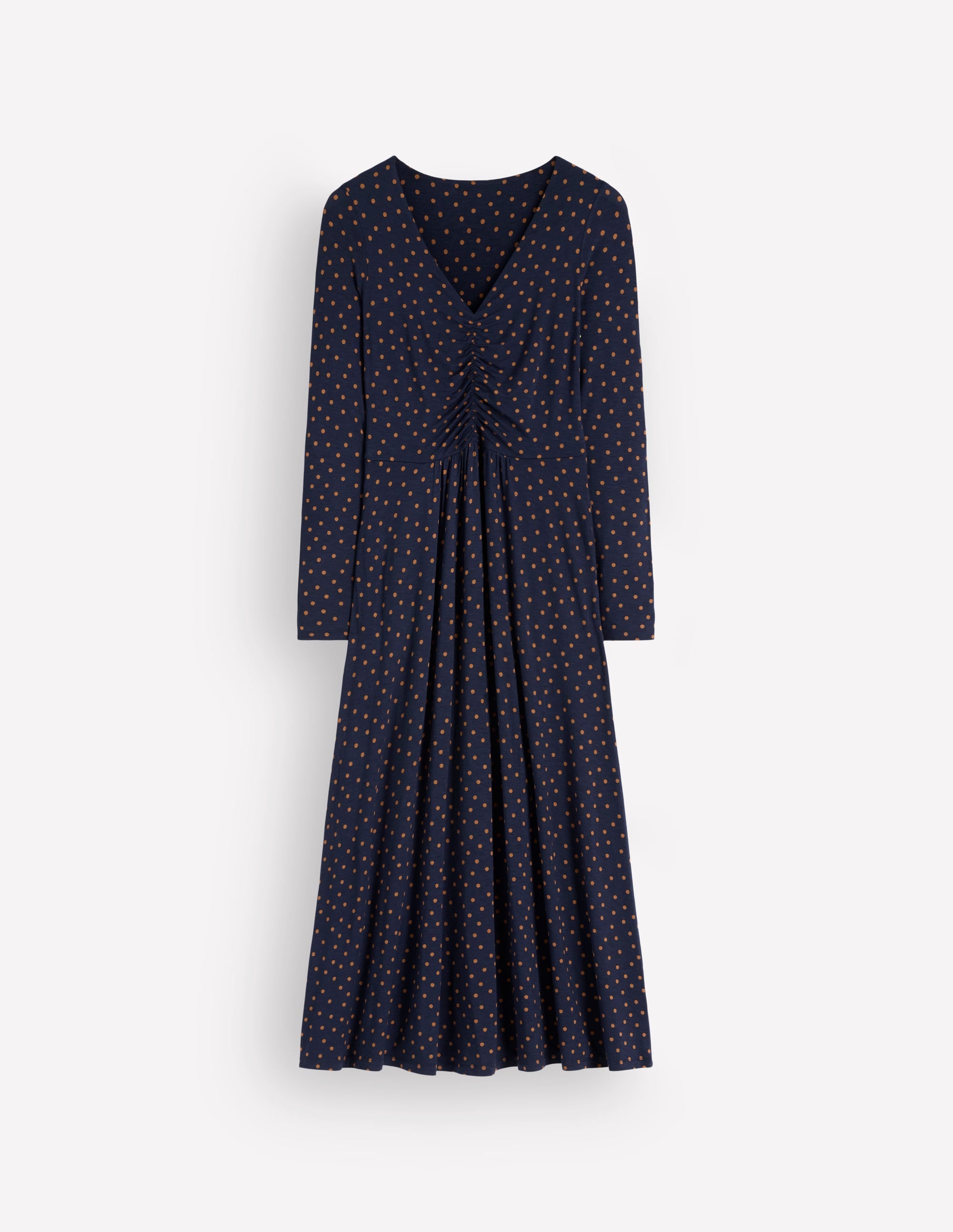 Jasmine Ruched Jersey Dress-French Navy, Painted Dot Space - Image 6