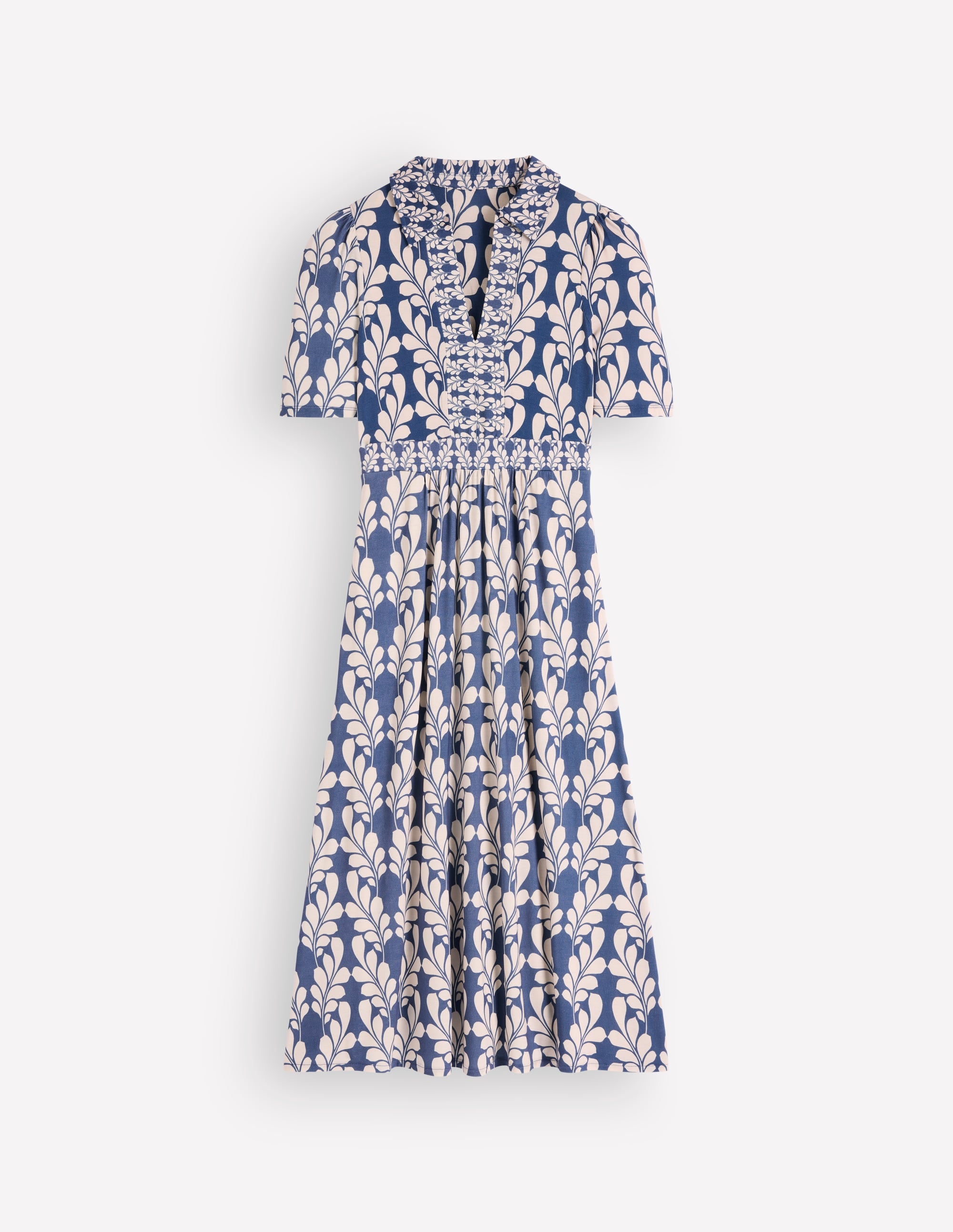 Heidi Jersey Midi Tea Dress-Denim Blue, Delicate Trail - Image 5