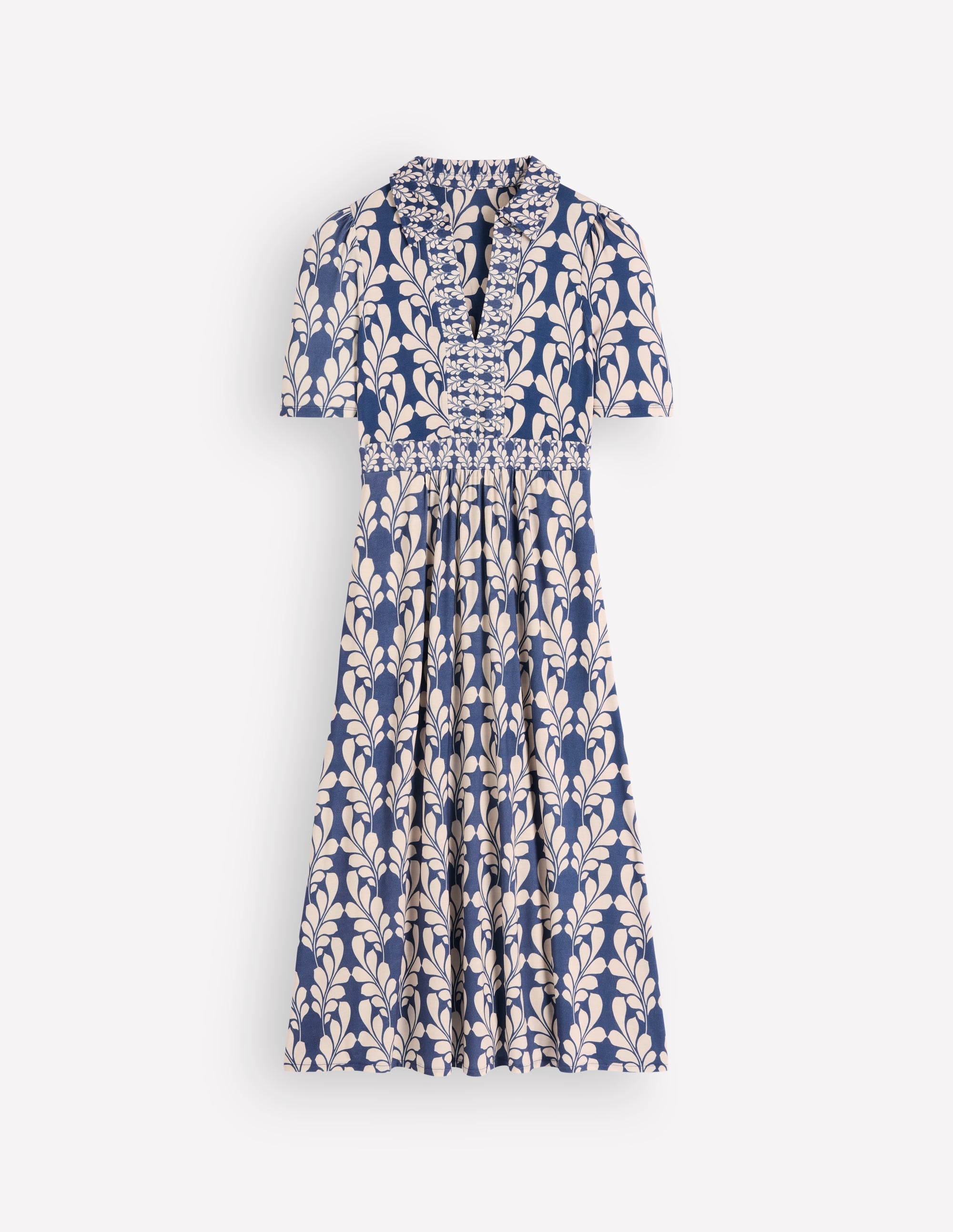 Heidi Jersey Midi Tea Dress-Denim Blue, Delicate Trail - Image 5
