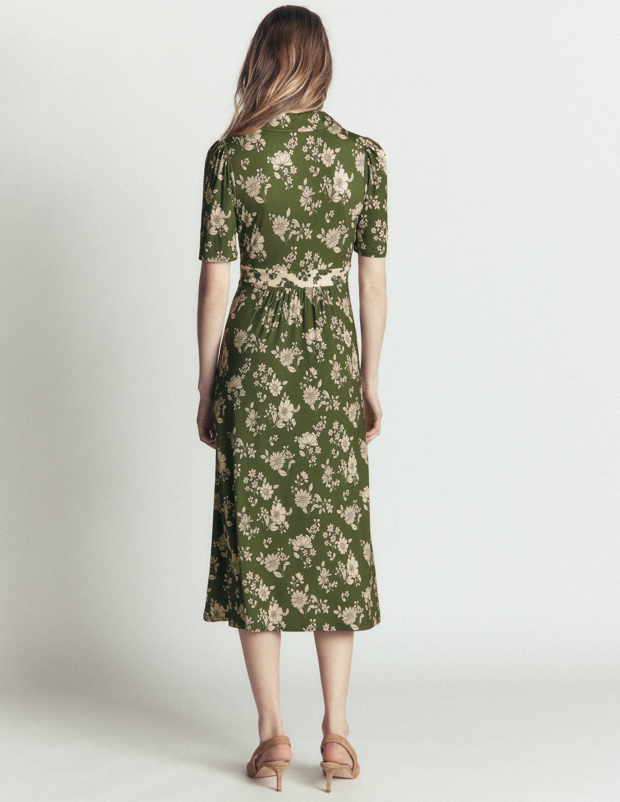 Heidi Jersey Midi Tea Dress-Olive, Floral Field Spaced - Image 7