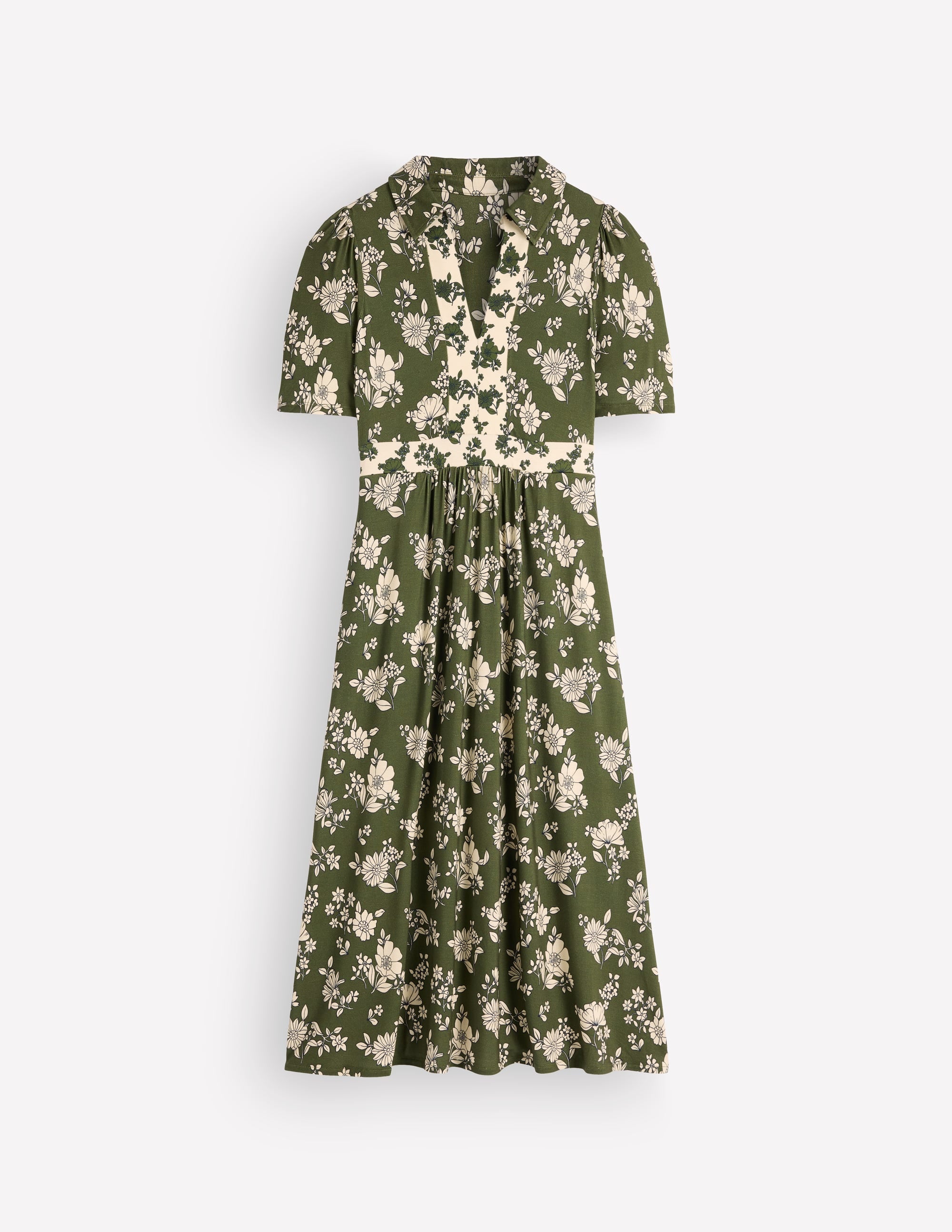 Heidi Jersey Midi Tea Dress-Olive, Floral Field Spaced - Image 8