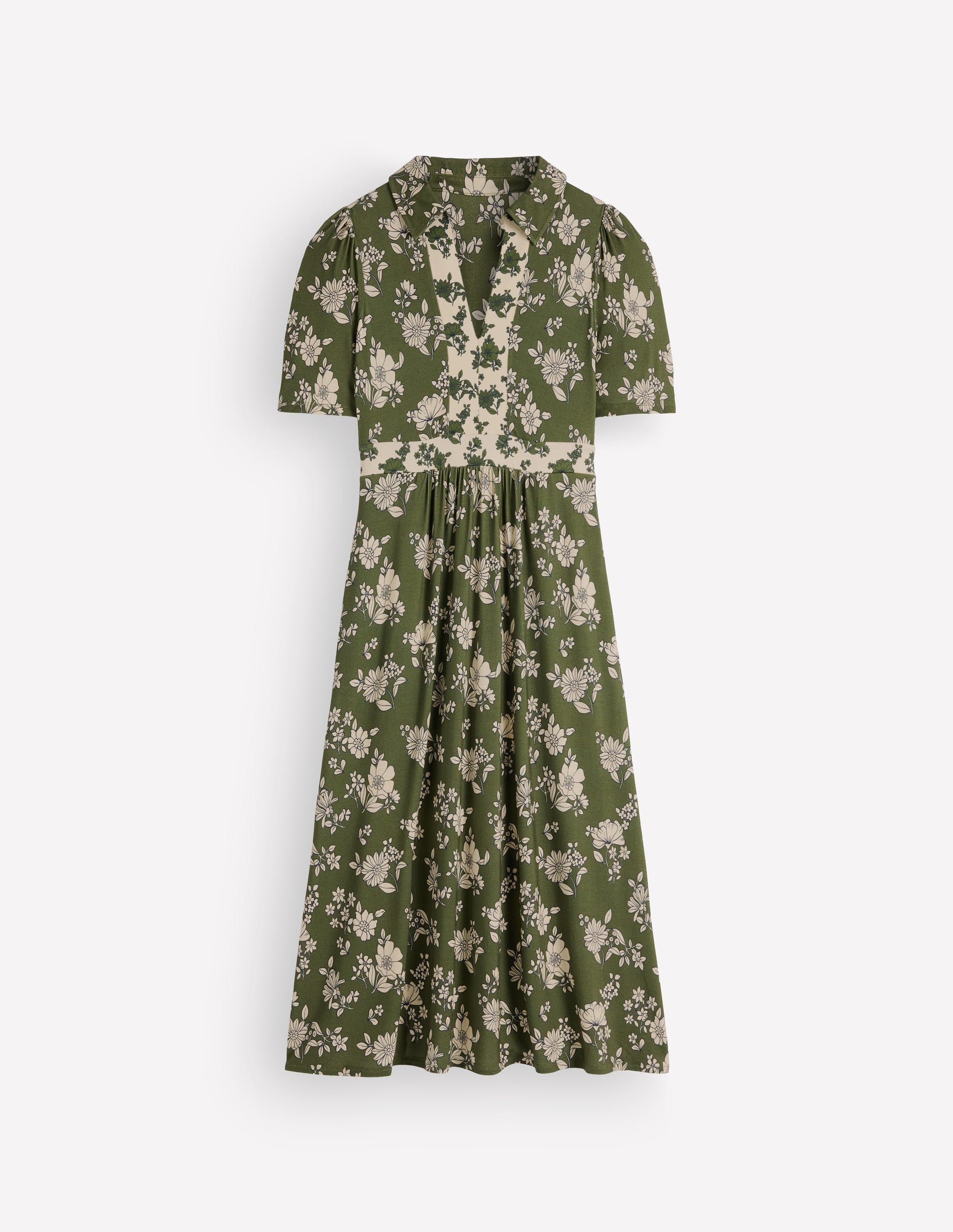 Heidi Jersey Midi Tea Dress-Olive, Floral Field Spaced-4
