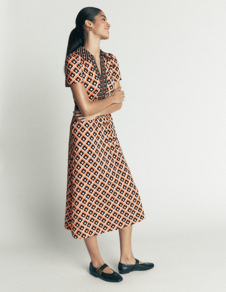 Heidi Jersey Midi Tea Dress-Almond Milk, Geo