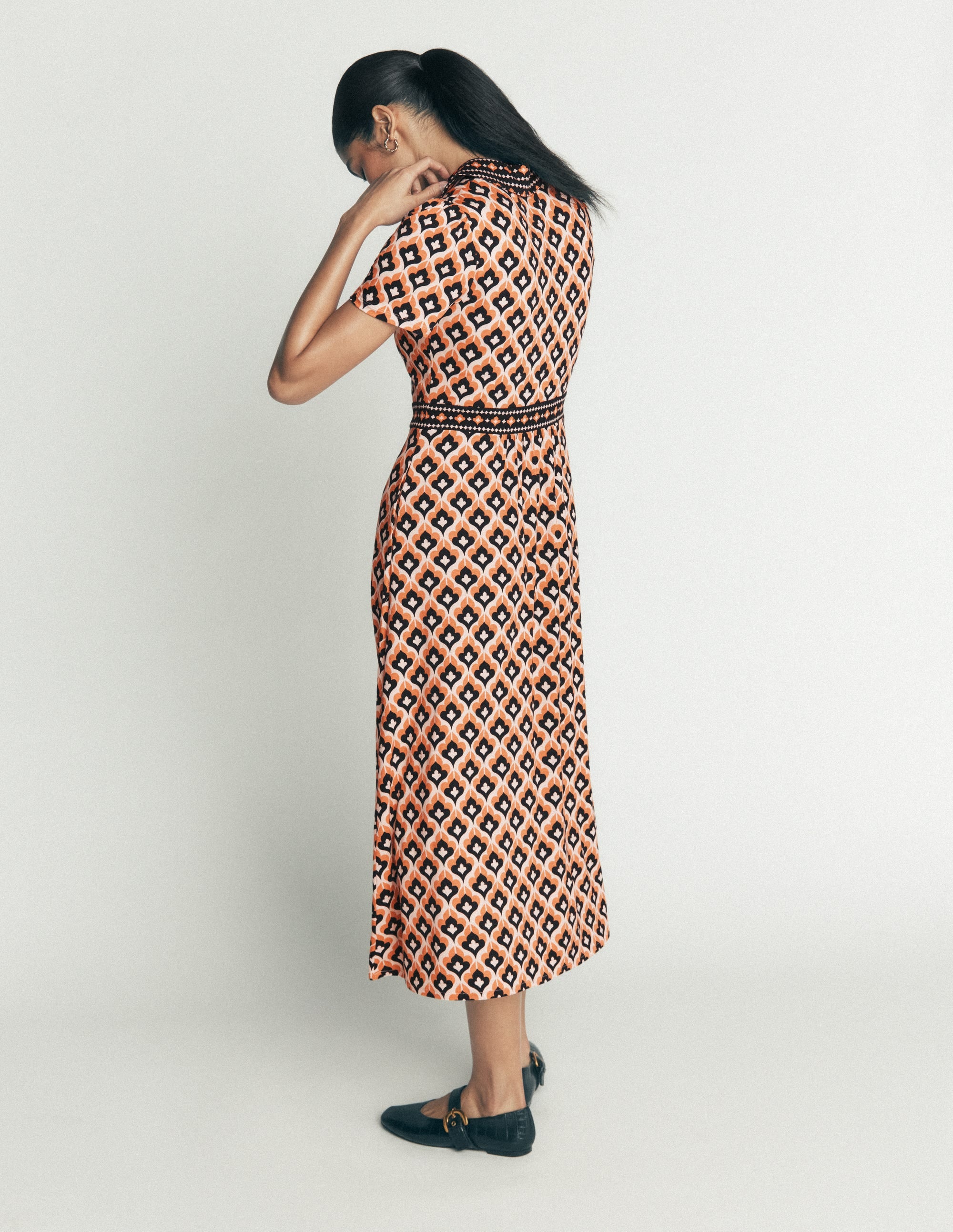 Heidi Jersey Midi Tea Dress-Almond Milk, Geo - Image 4
