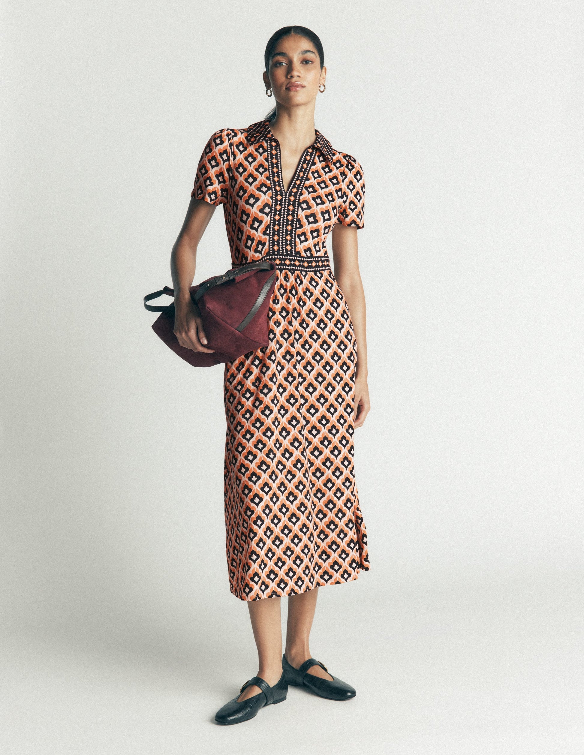 Heidi Jersey Midi Tea Dress-Almond Milk, Geo-5