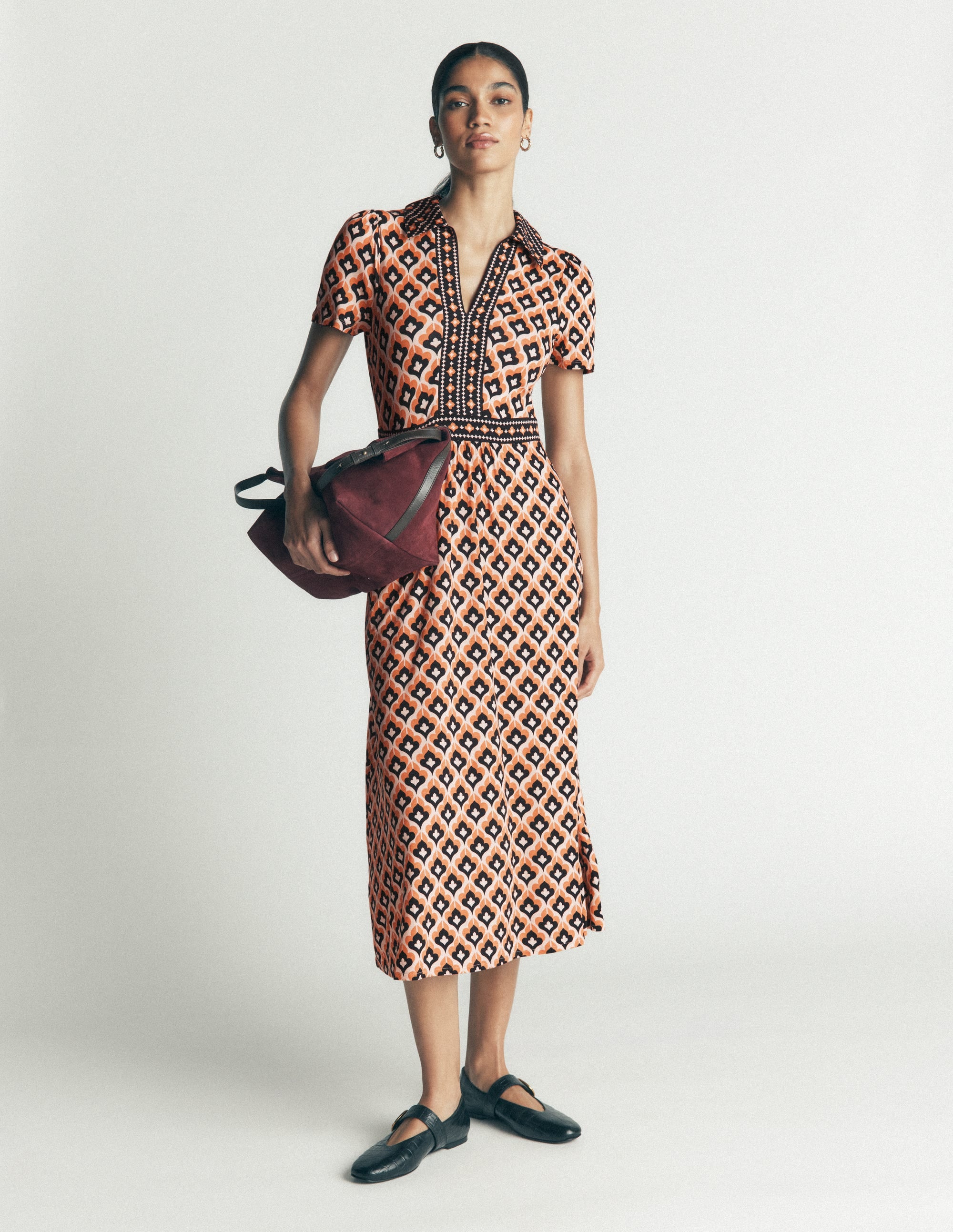 Heidi Jersey Midi Tea Dress-Almond Milk, Geo - Image 5
