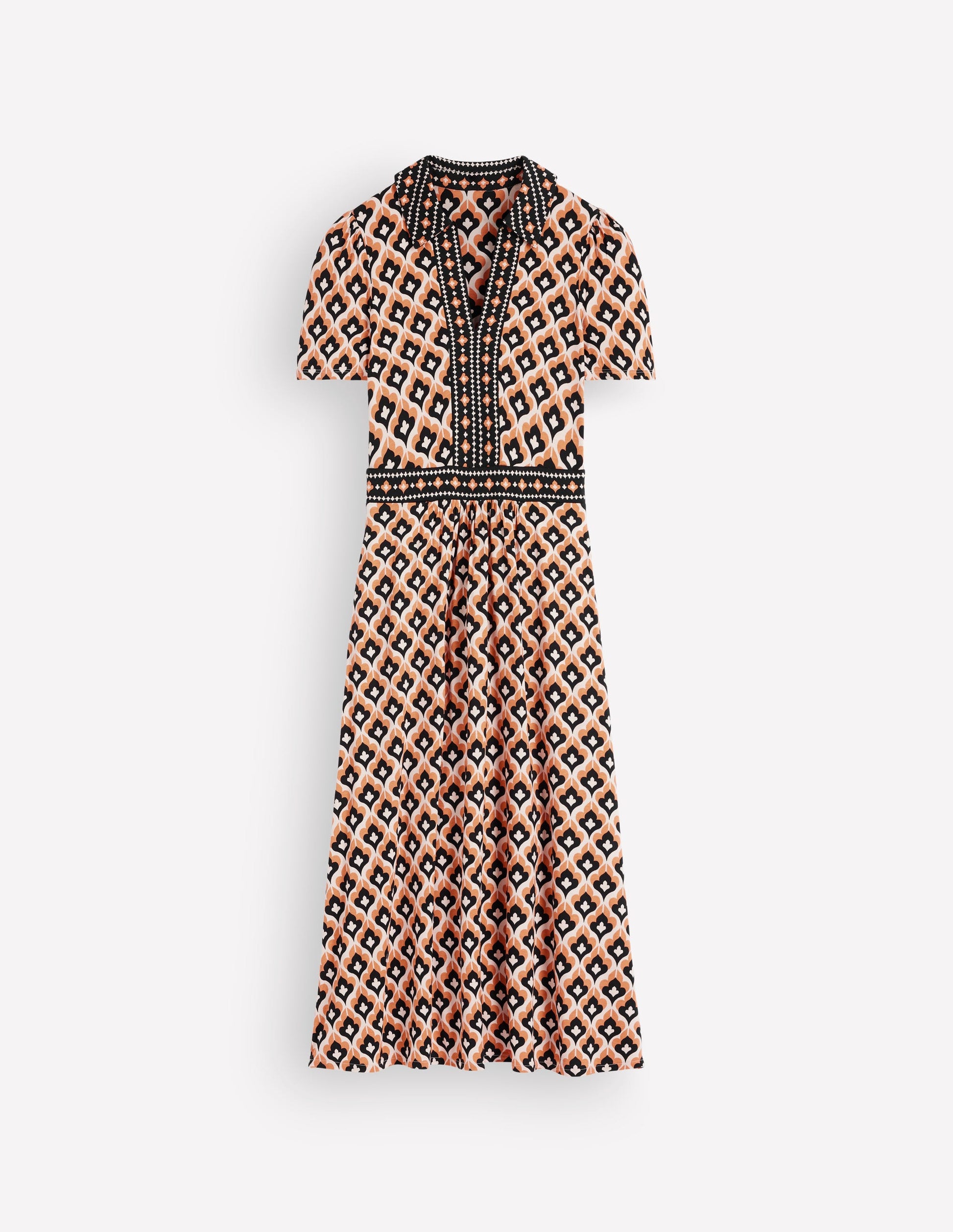 Heidi Jersey Midi Tea Dress-Almond Milk, Geo-7