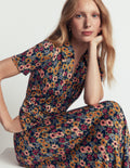 Heidi Jersey Midi Tea Dress-French Navy, Flecked Garden
