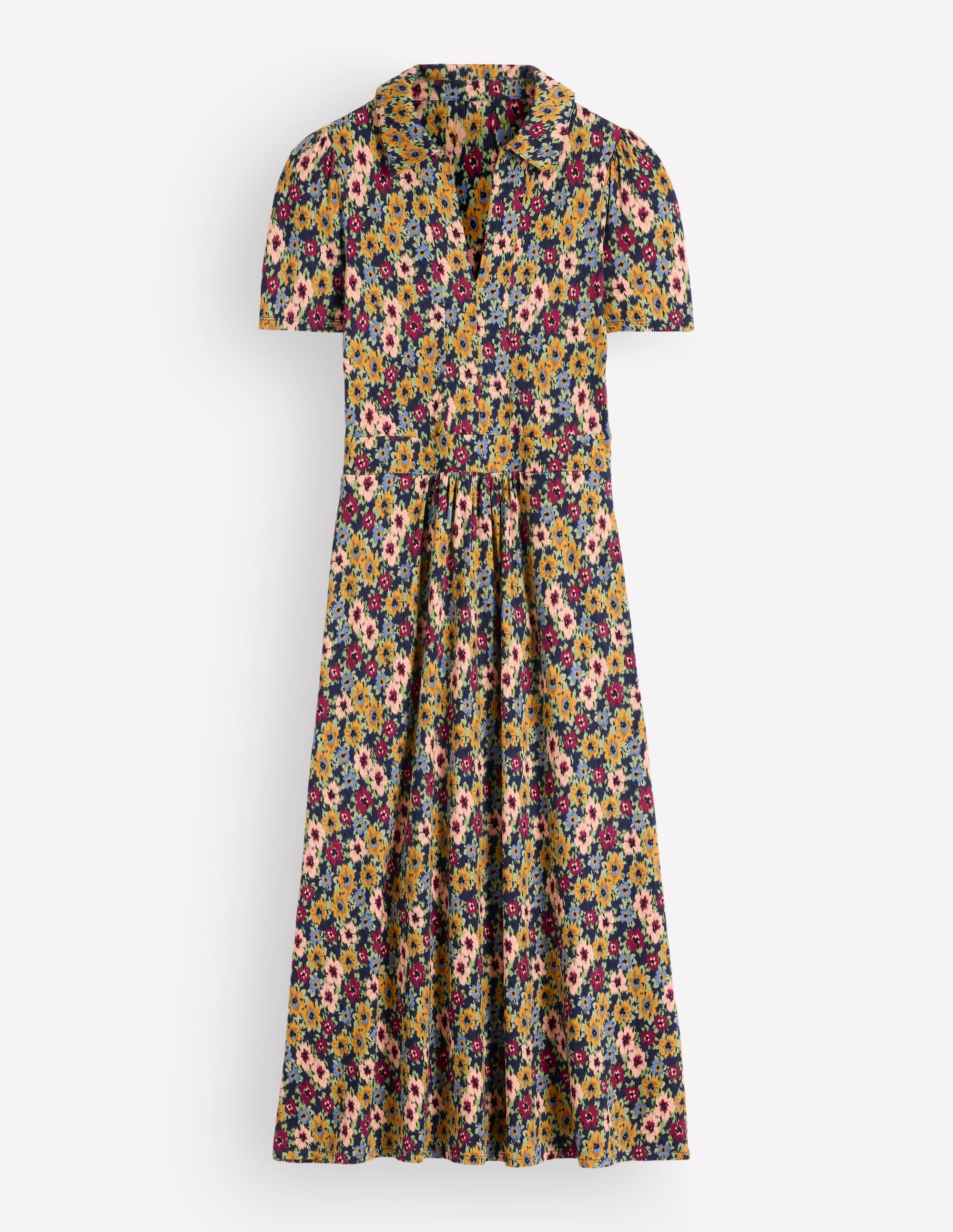 Heidi Jersey Midi Tea Dress-French Navy, Flecked Garden - Image 6