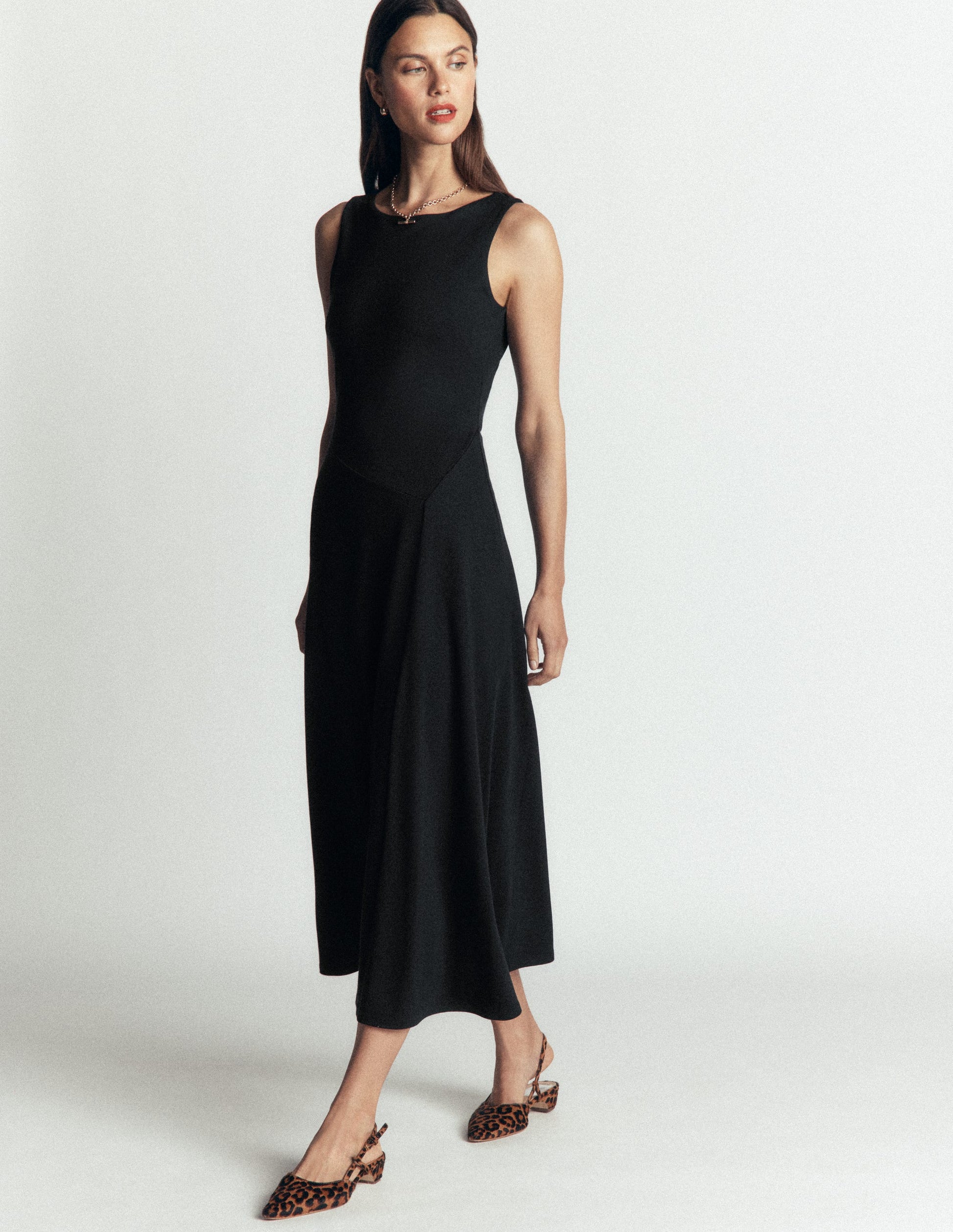 Asymetric Ponte Midi Dress-Black-1